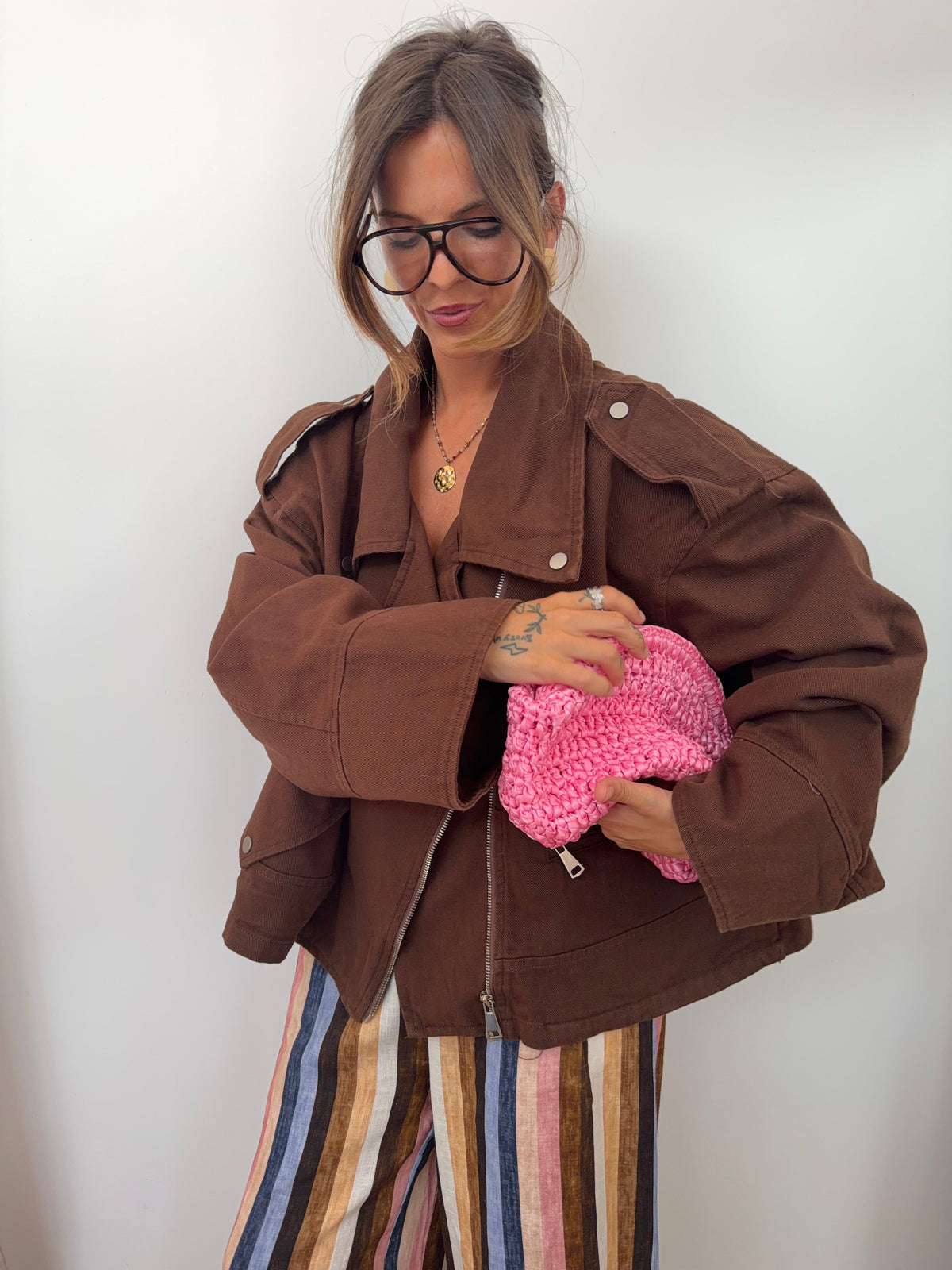 Veste en jean oversize - marron