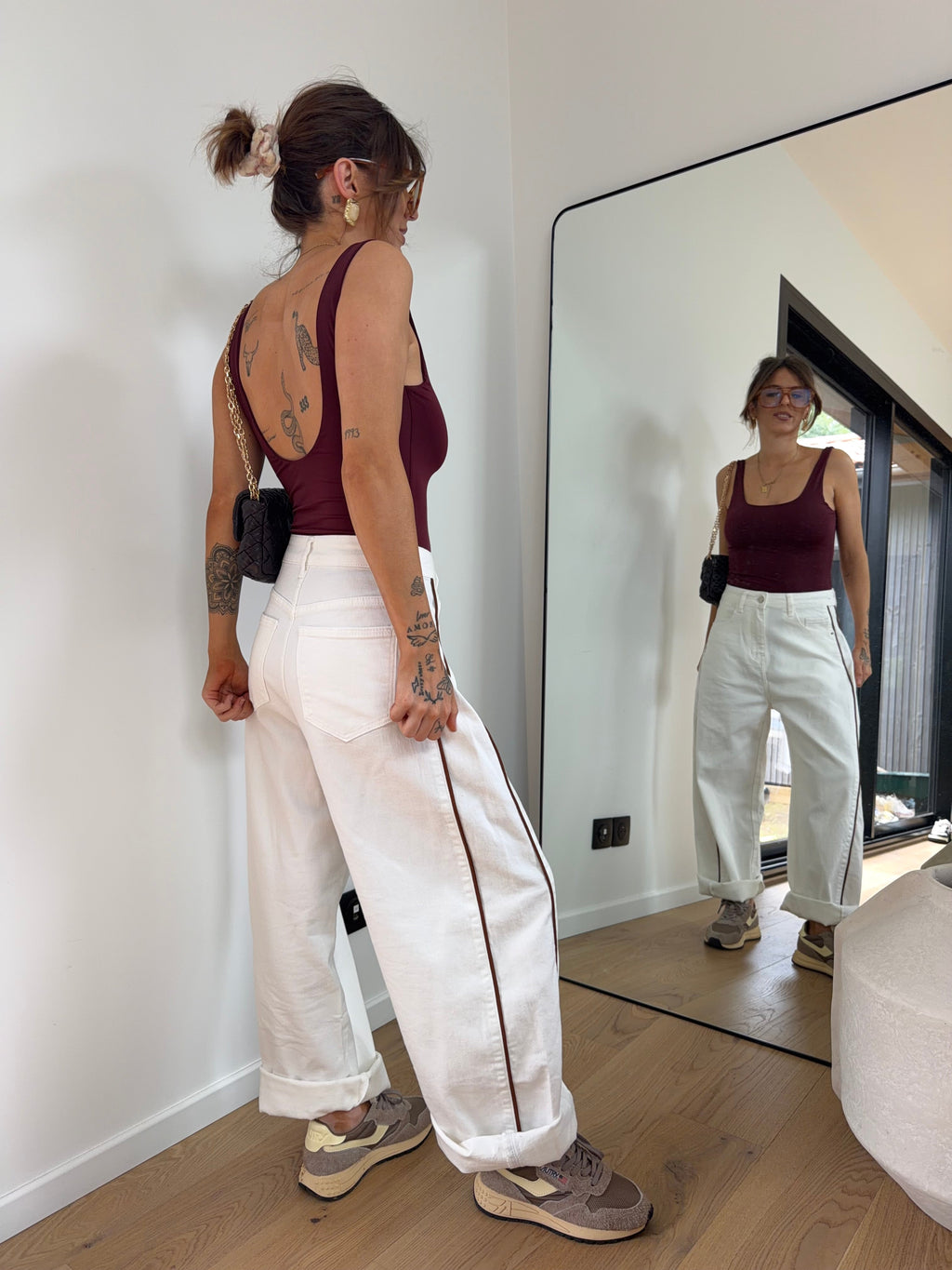 Jeans blanc à couture choco