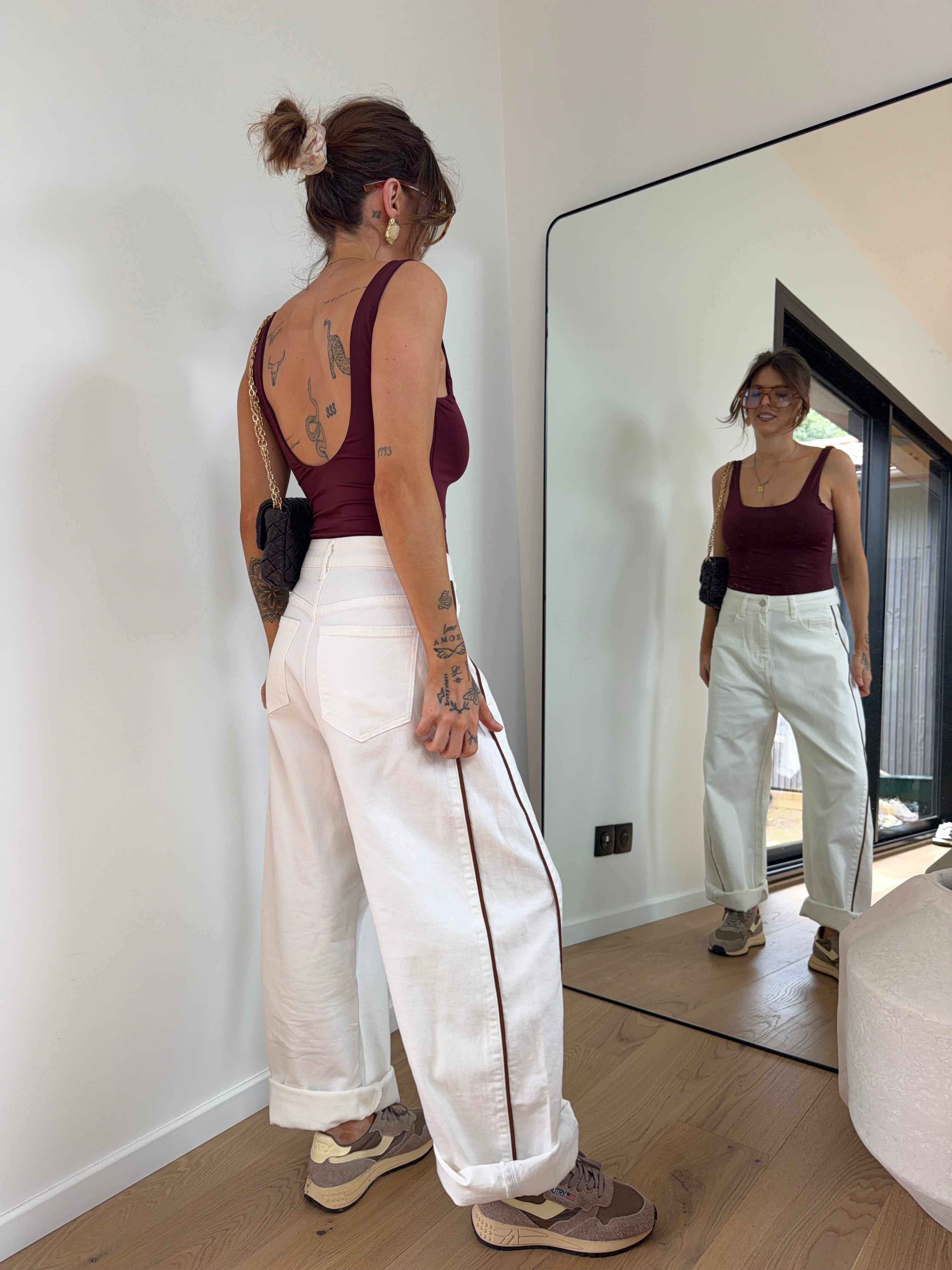 Jeans blanc à couture choco