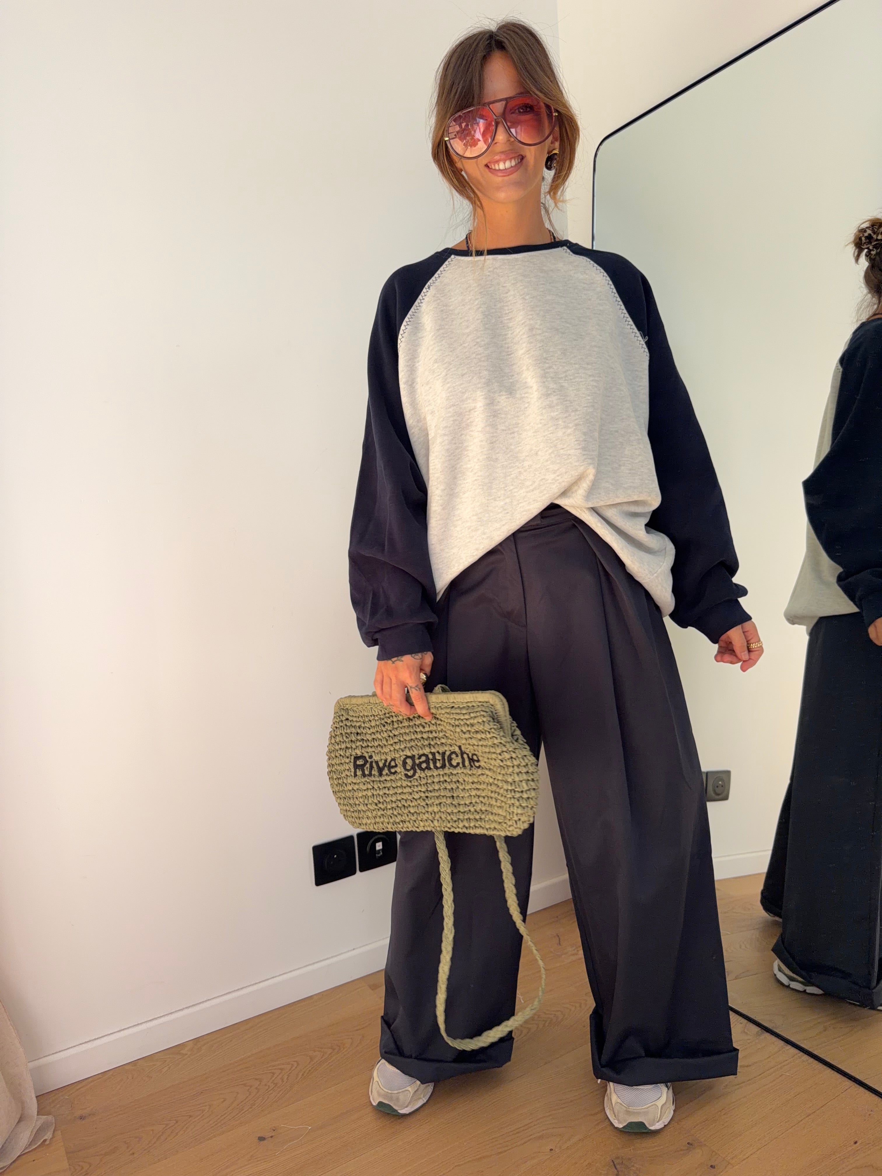 Sweat bicolore - gris et bleu marine