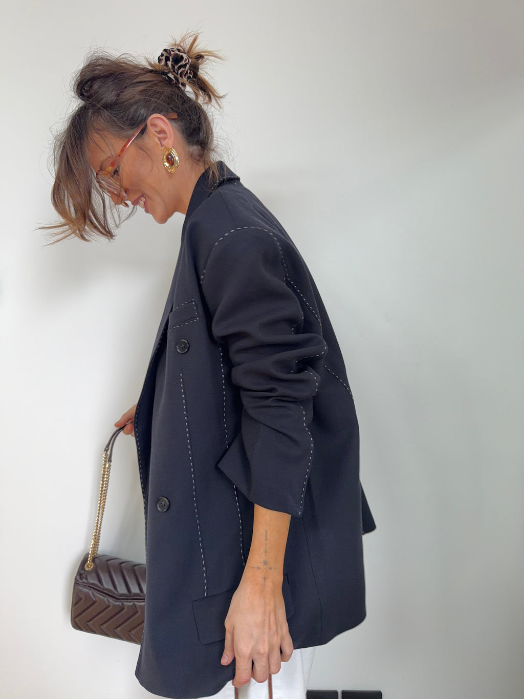 Blazer à surpiqures - noir