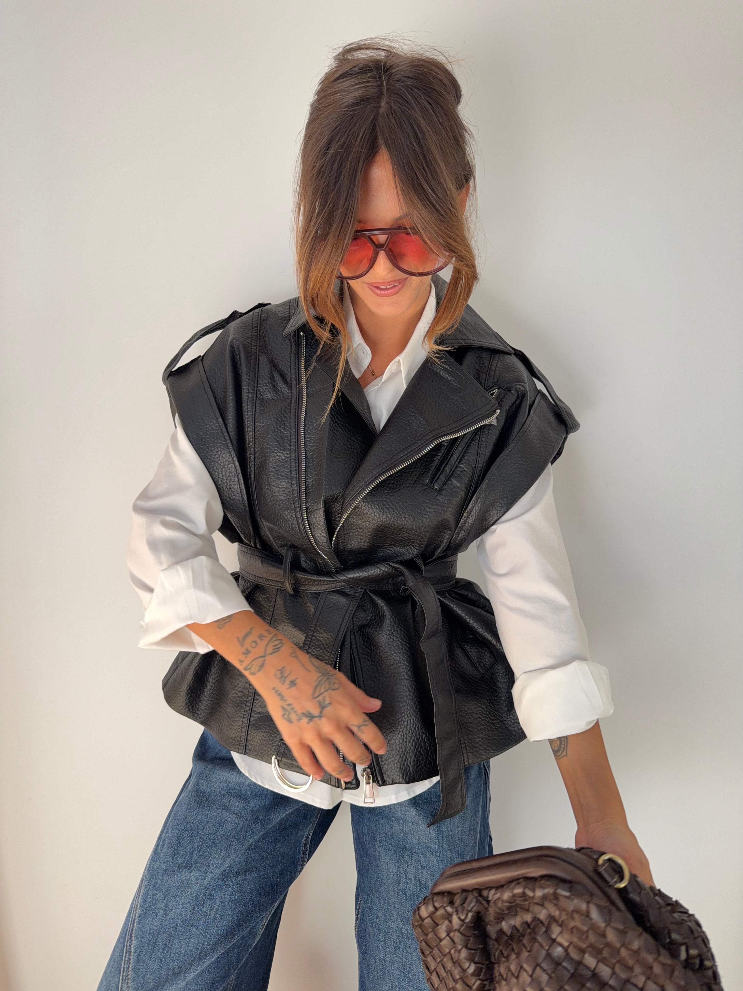 Perfecto en cuir sans manche