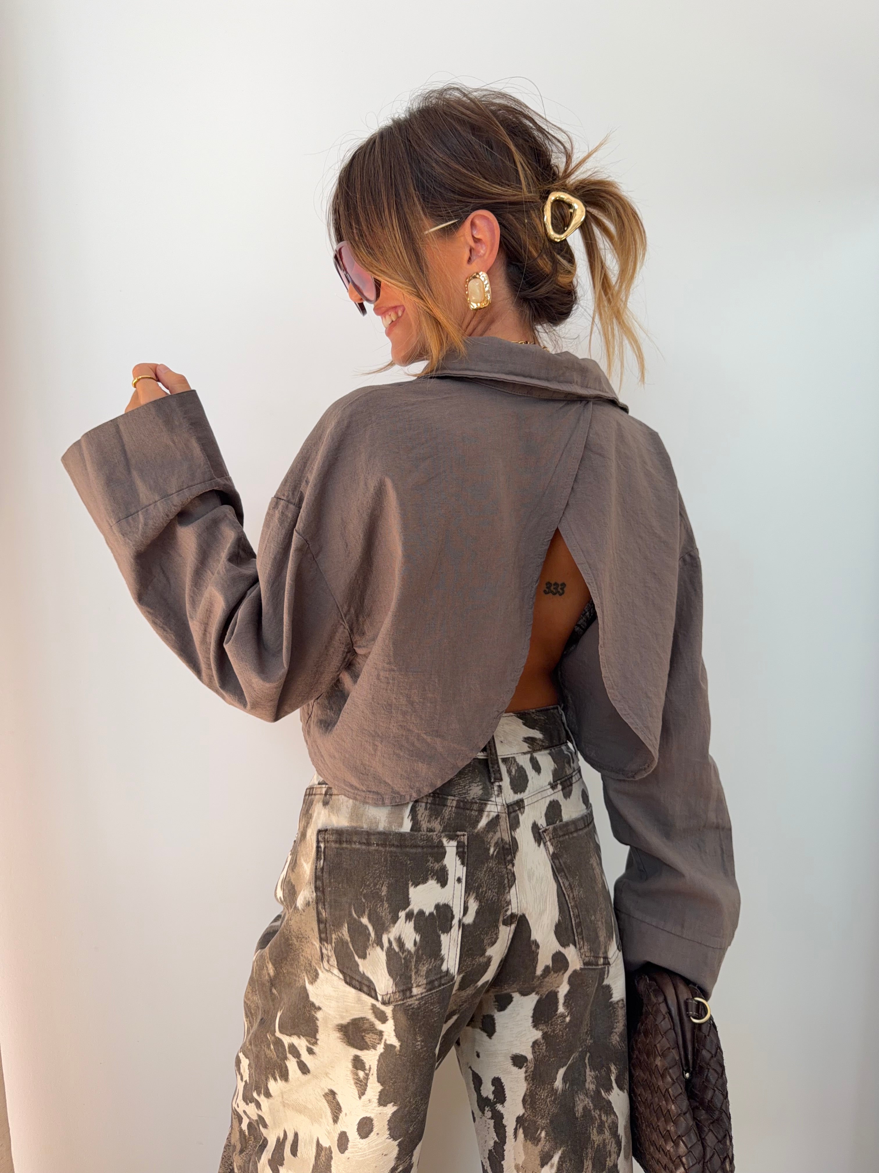 Chemise lin courte Lover's - taupe