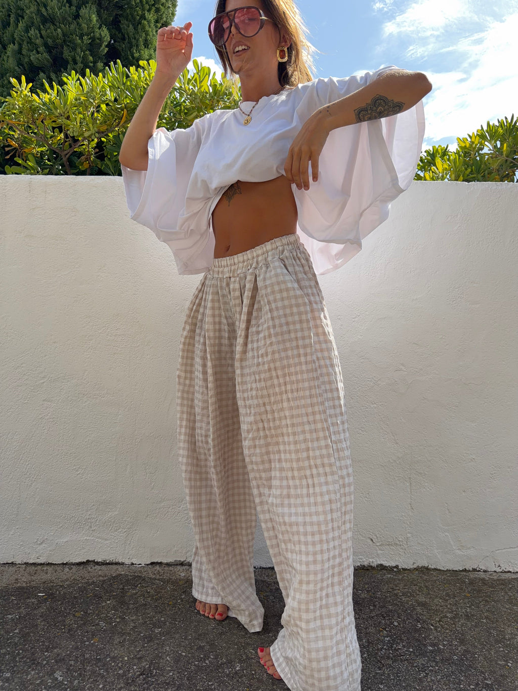 Pantalon à carreaux - beige clair