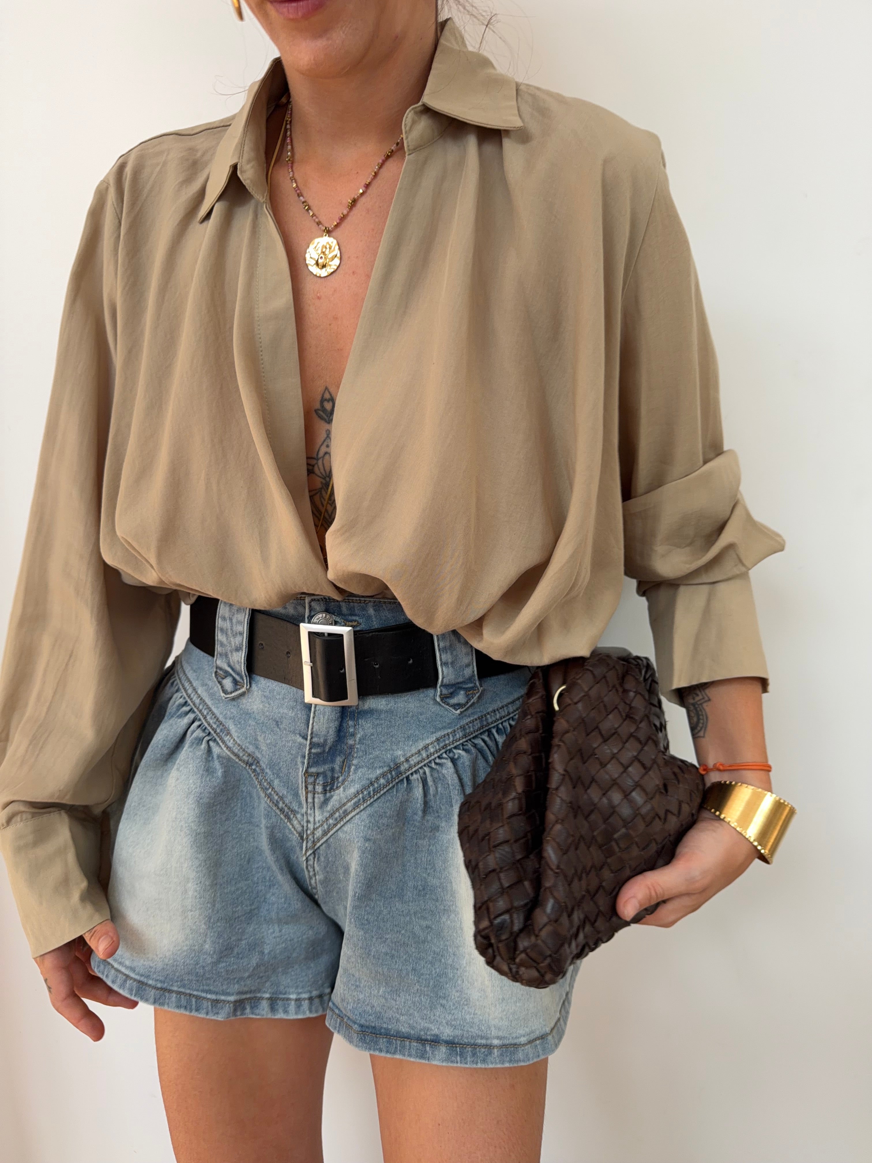Chemise fluide croisée - sable