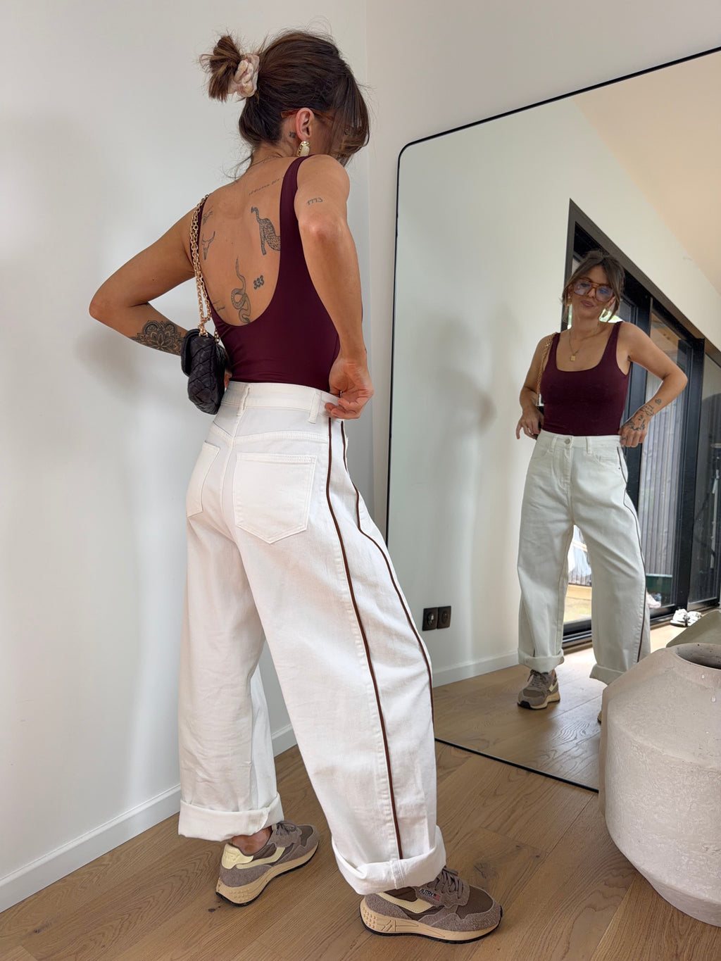 Jeans blanc à couture choco