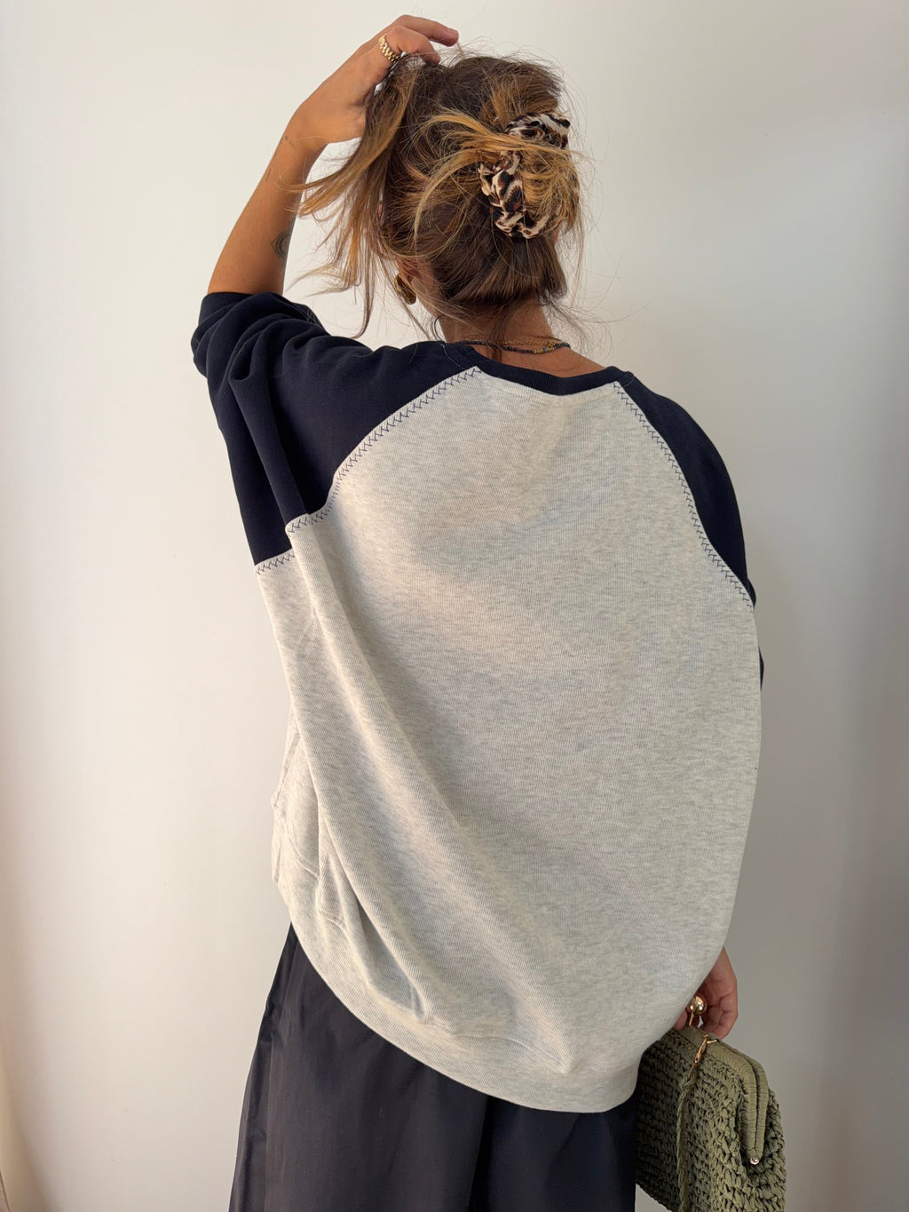 Sweat bicolore - gris et bleu marine