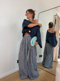 Pantalon large à carreaux - bleu marine