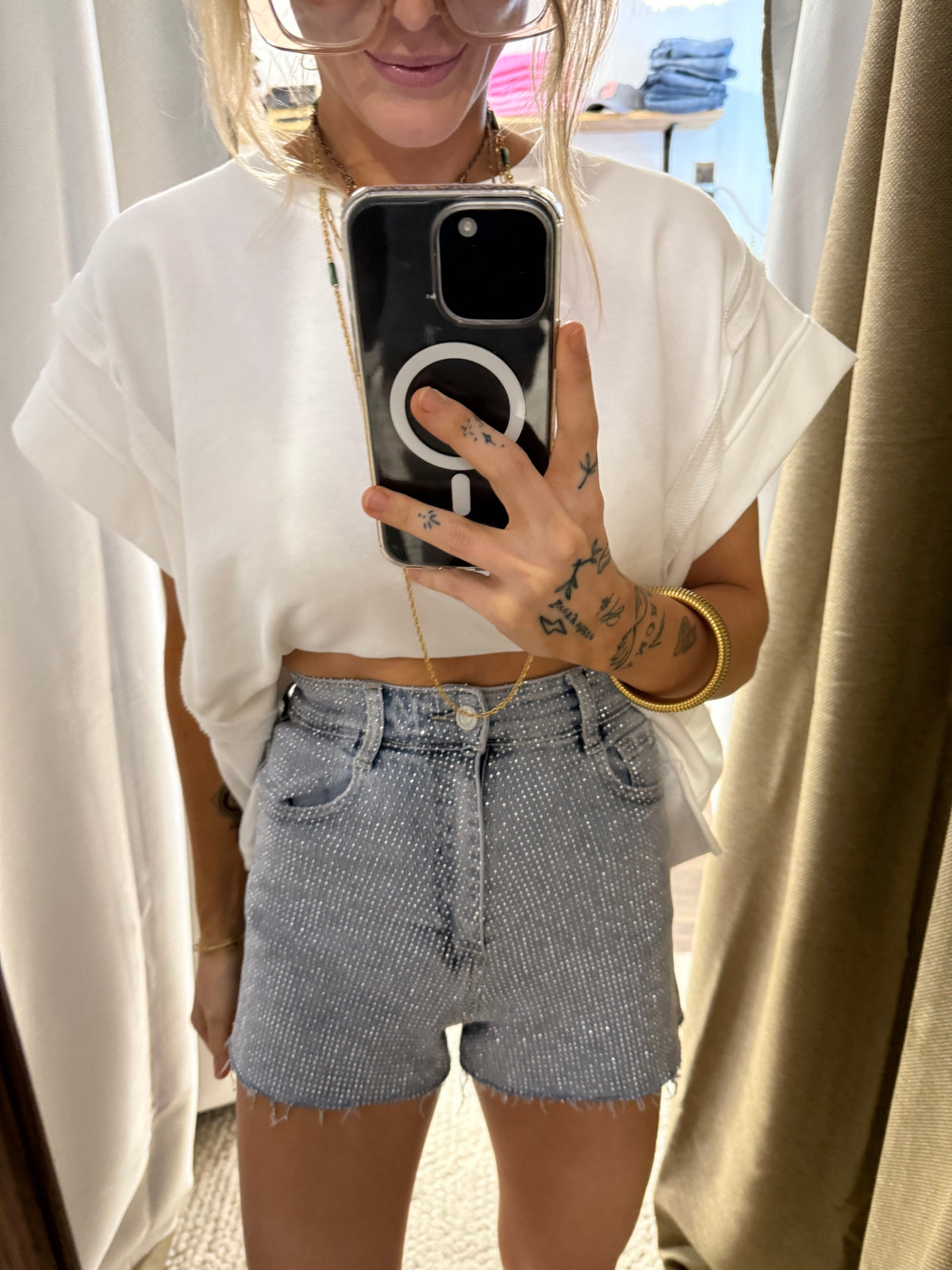 Short à strass - bleu clair