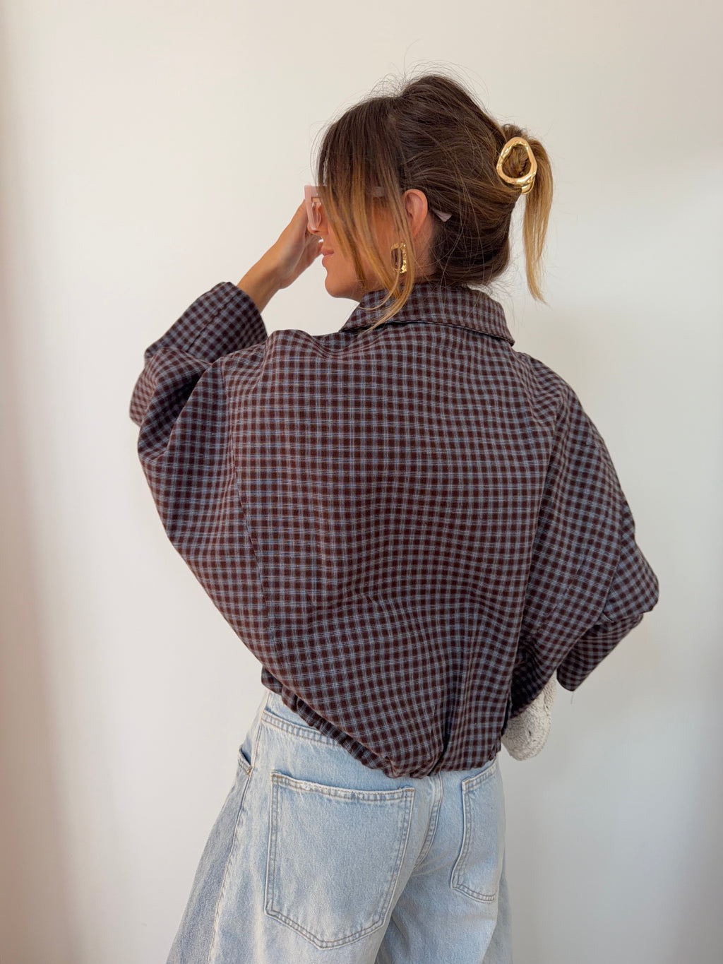 Veste à carreaux - chocolat et bleue