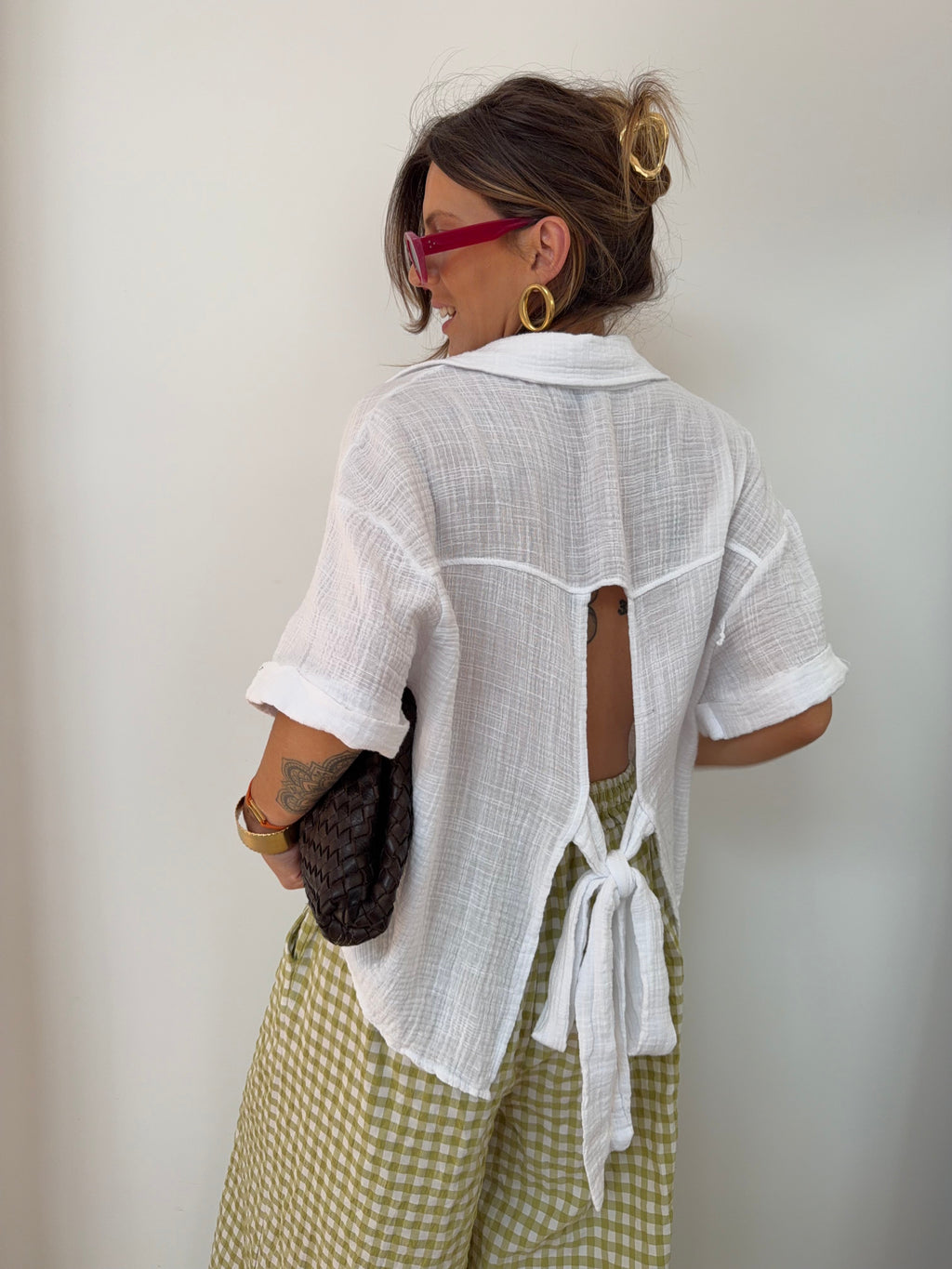 Chemise en gaze de coton dos nu - blanche