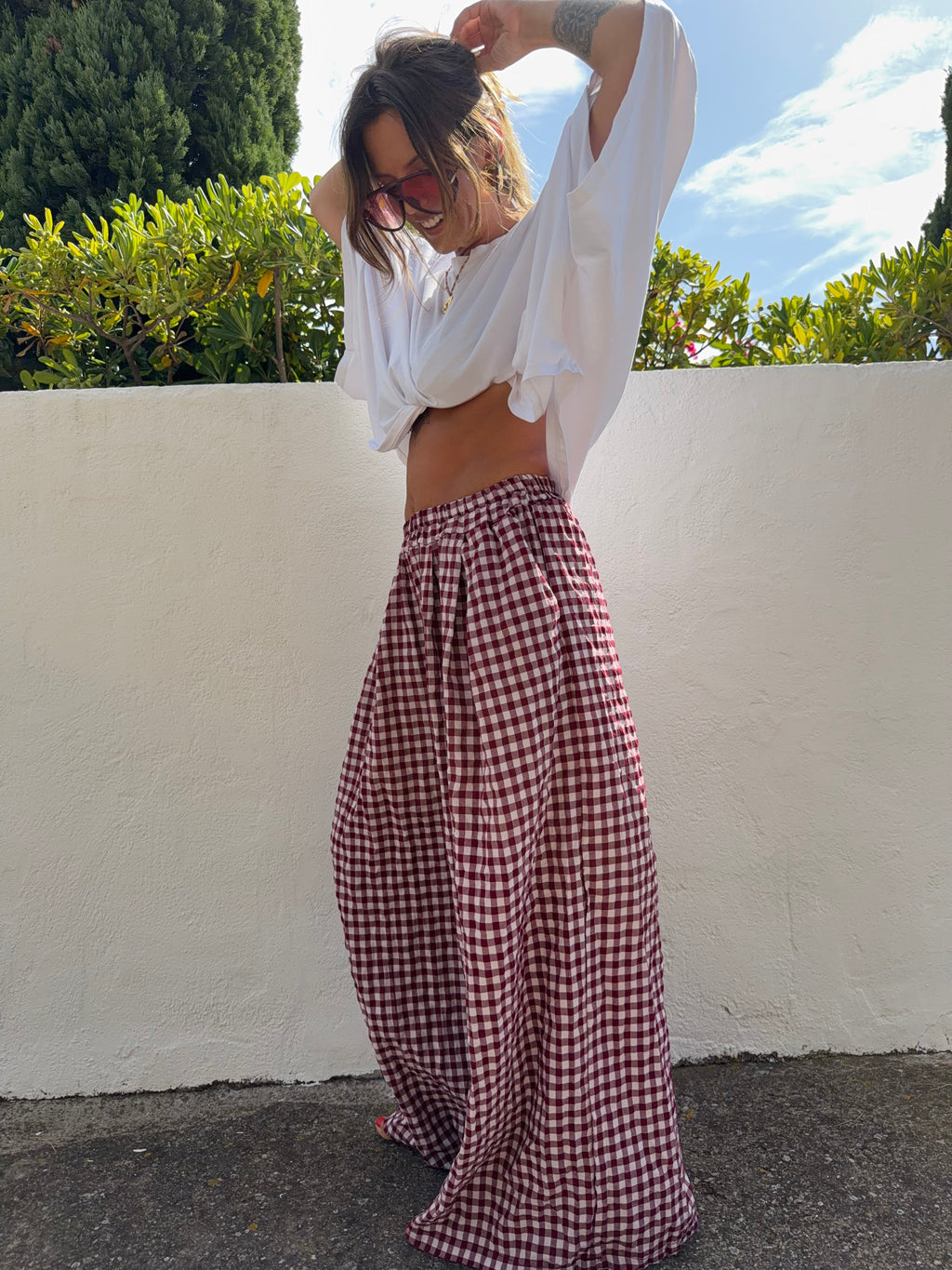 Pantalon à carreaux - bordeaux