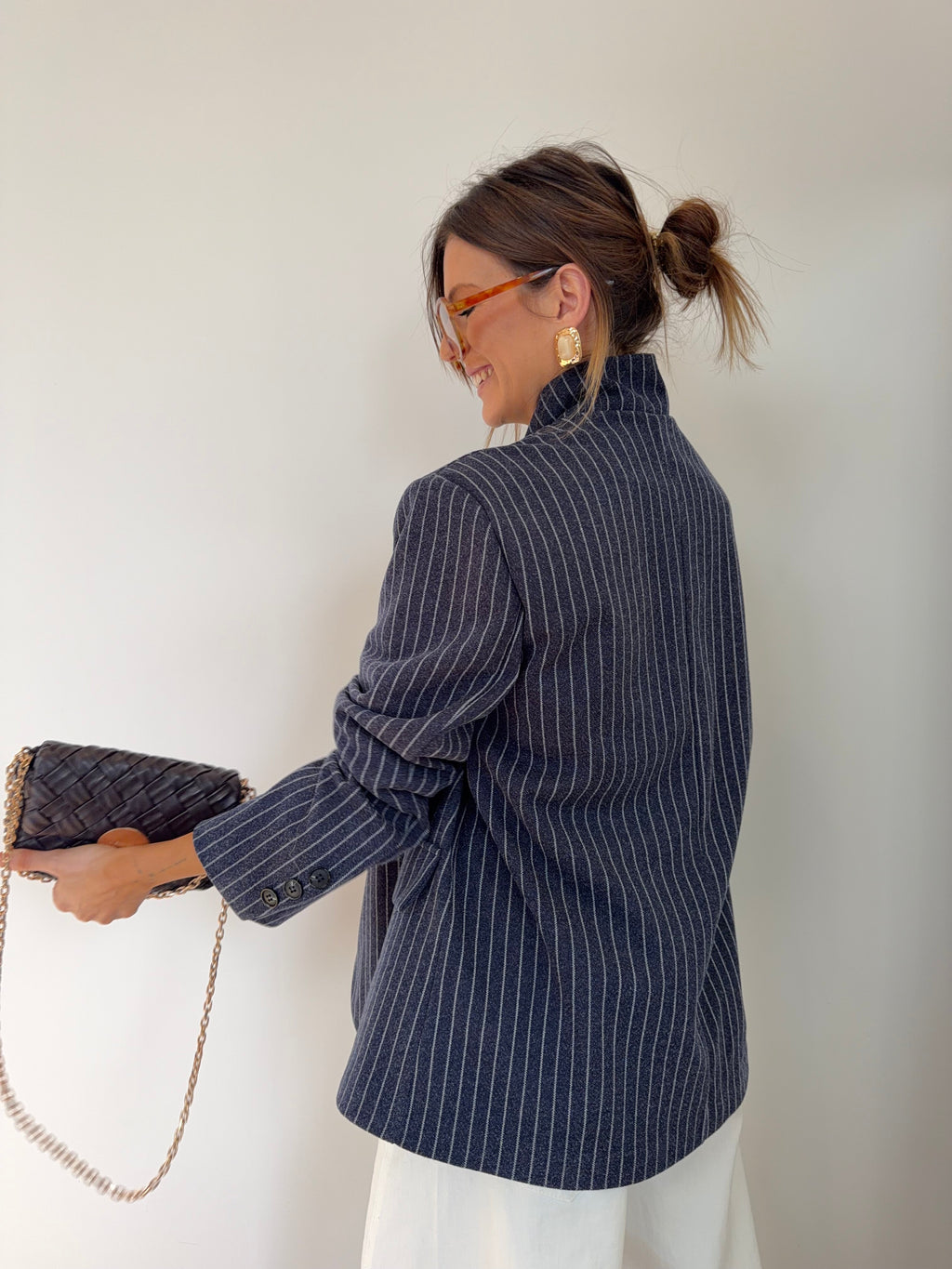 Blazer à bouton rayé - bleu marine