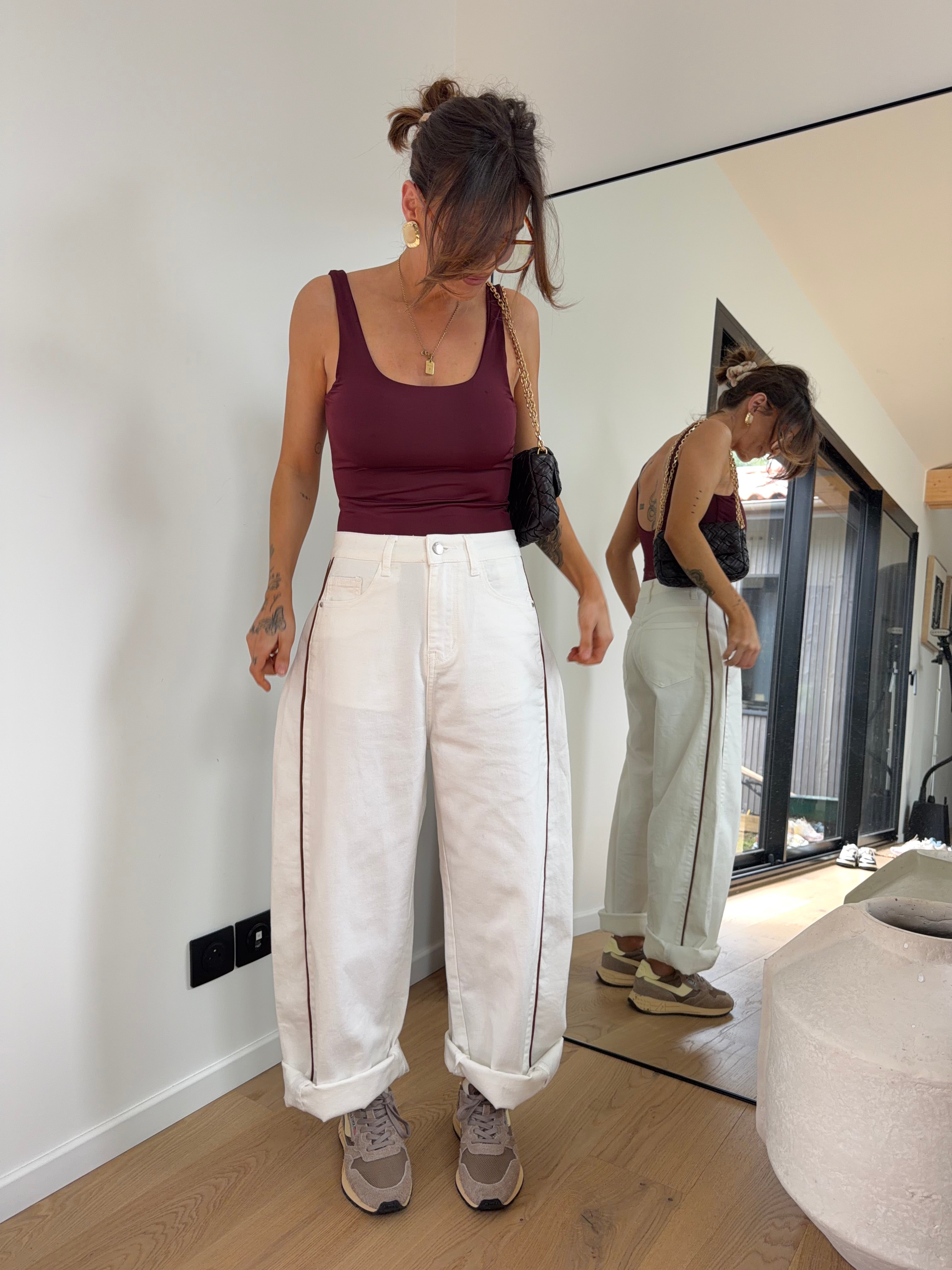 Jeans blanc à couture choco