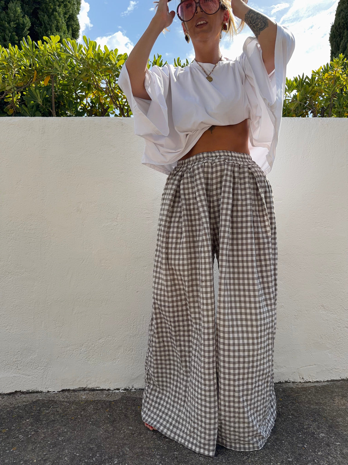 Pantalon à carreaux - taupe
