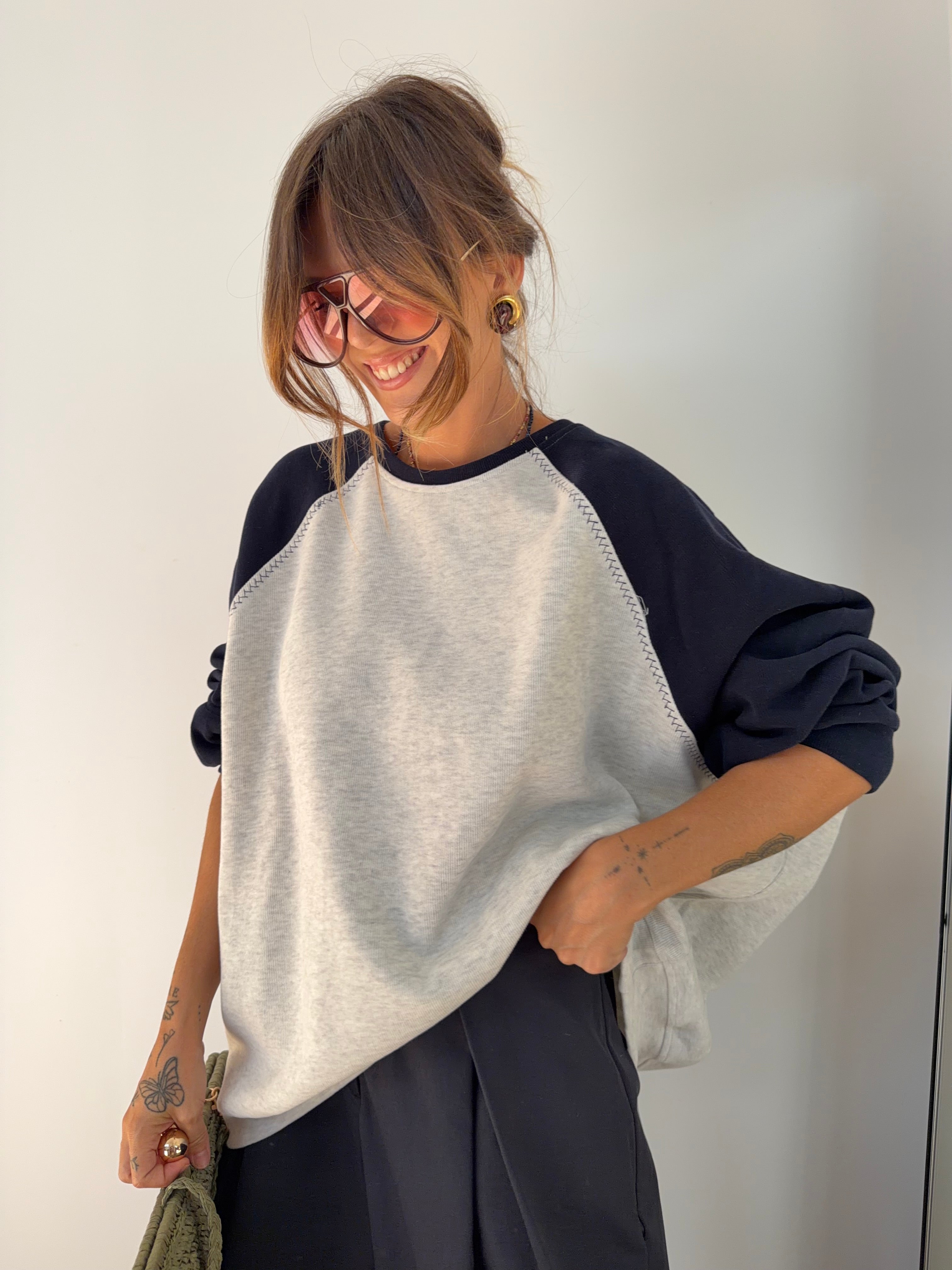 Sweat bicolore - gris et bleu marine