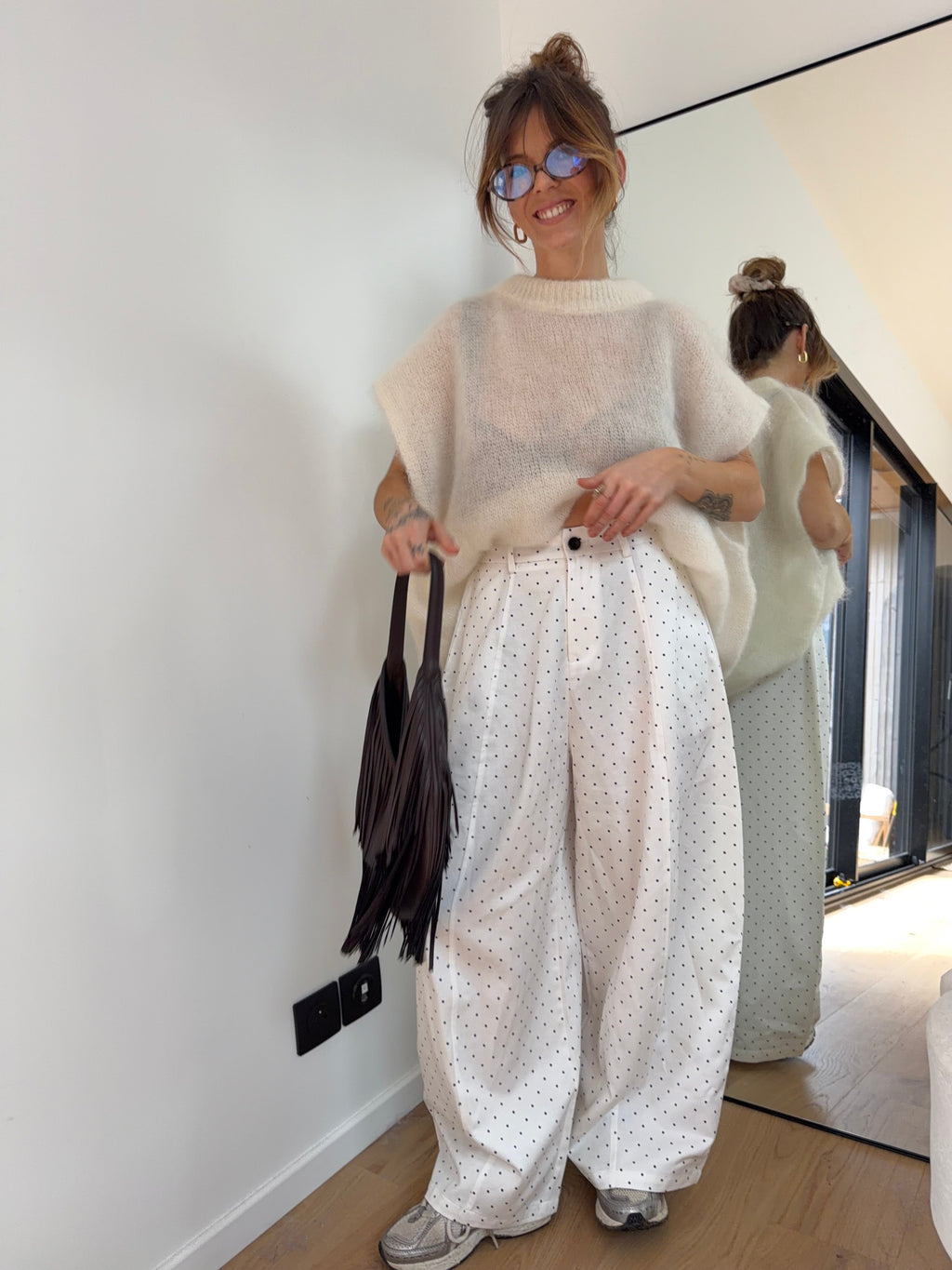 Pantalon à pois - blanc