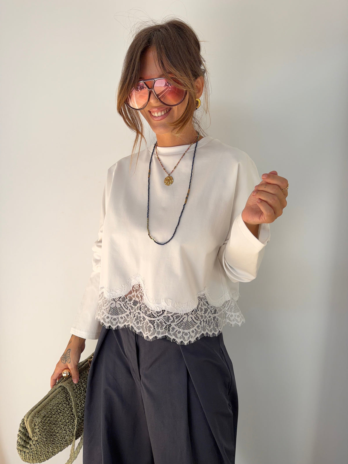 T-shirt manches longues dentelle
