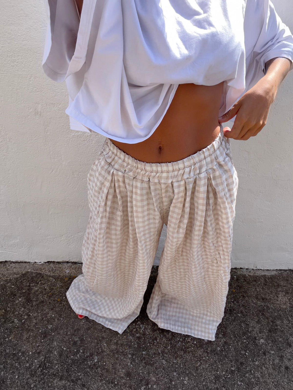 Pantalon à carreaux - beige clair