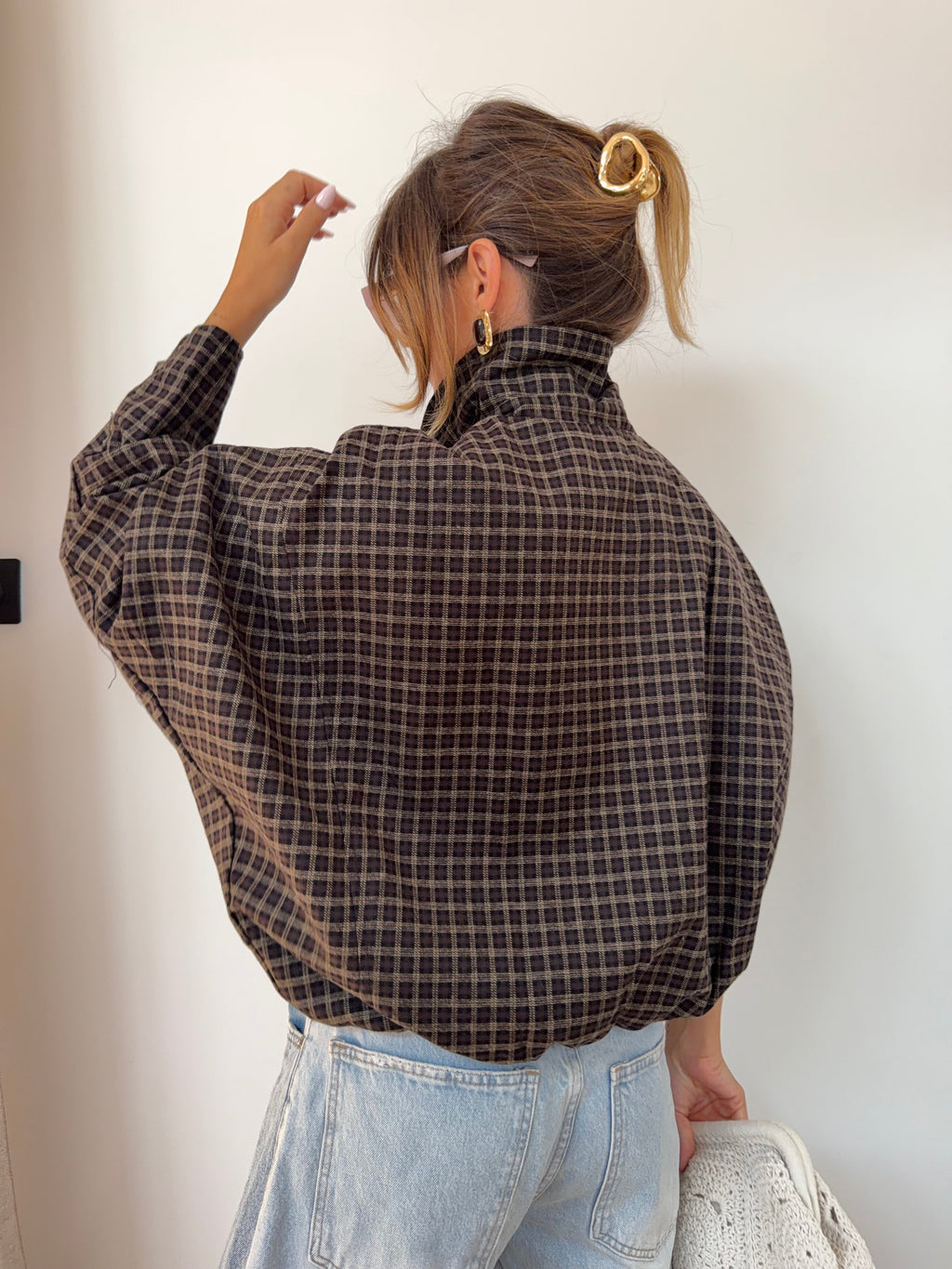 Veste à carreaux - marron et beige