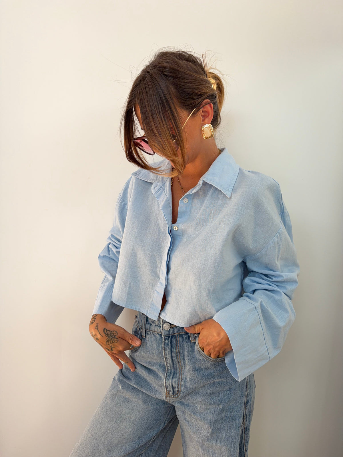Chemise lin courte Lover's - bleue