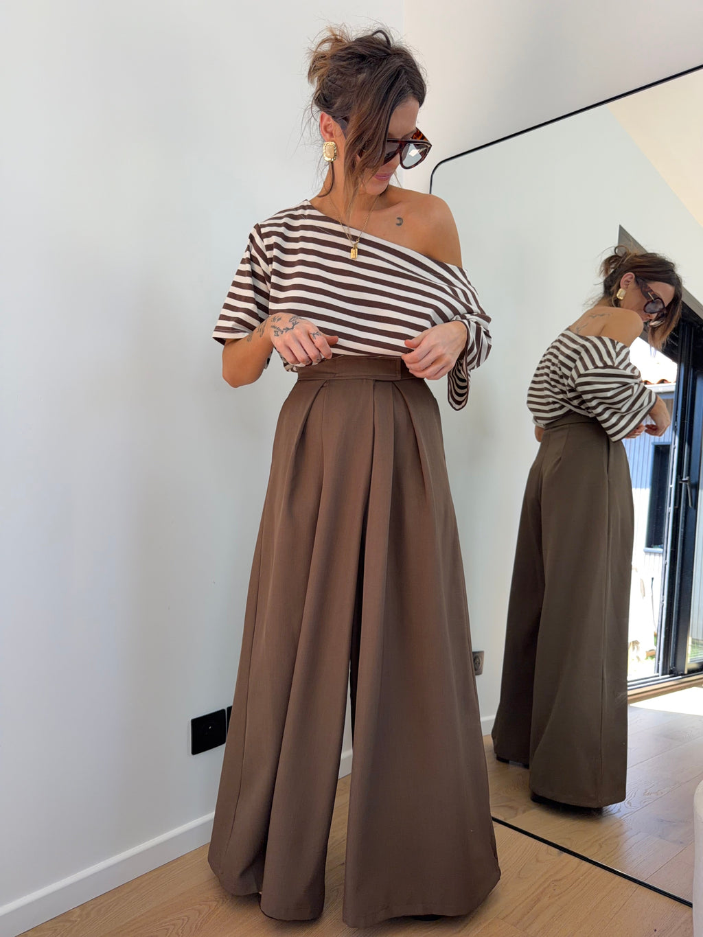 Pantalon à scratch - chocolat