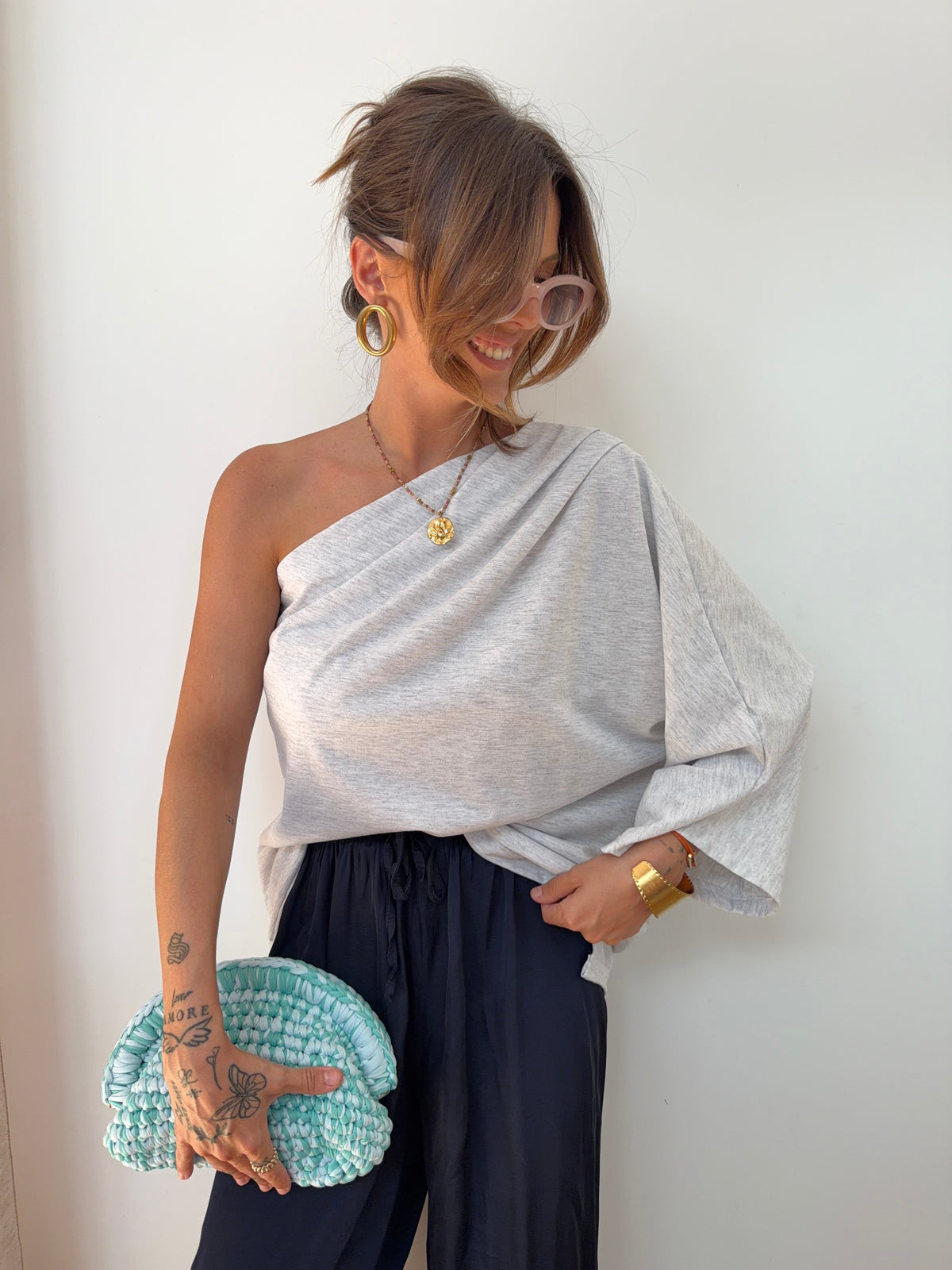 T-shirt asymétrique - gris chiné