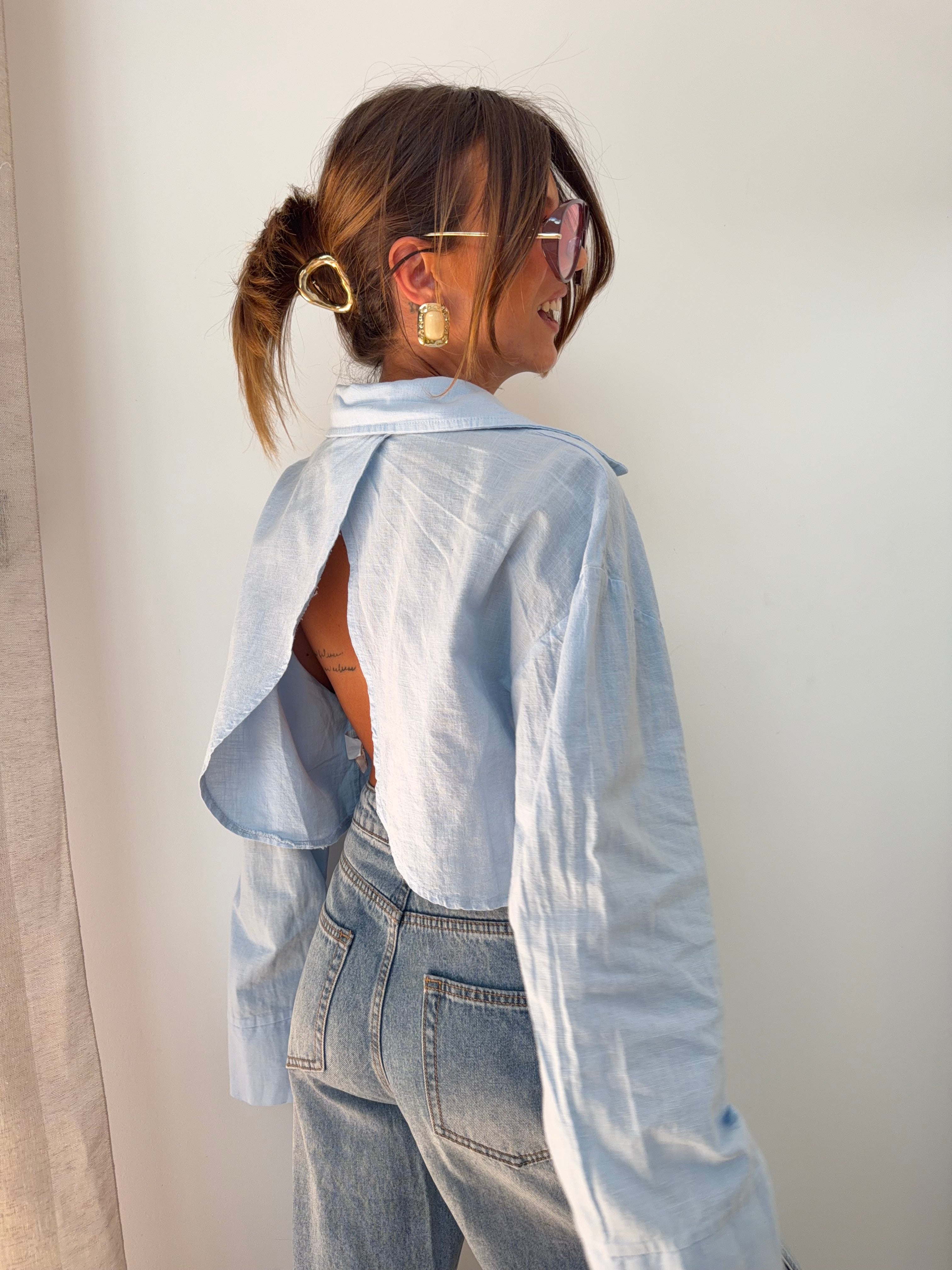 Chemise lin courte Lover's - bleue