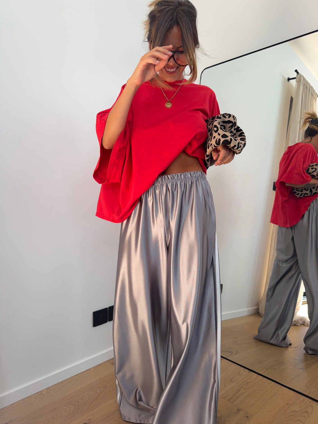 Pantalon à bandes métallisé - argenté
