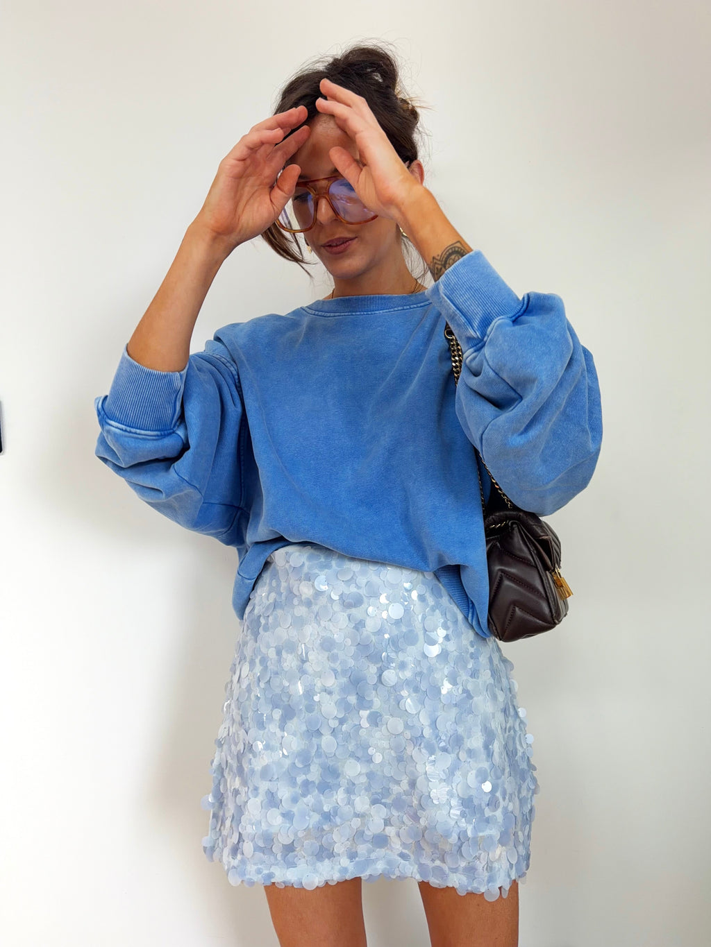 Jupe à sequins - bleu ciel