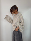 T-shirt manches longues rayé - gris et beige
