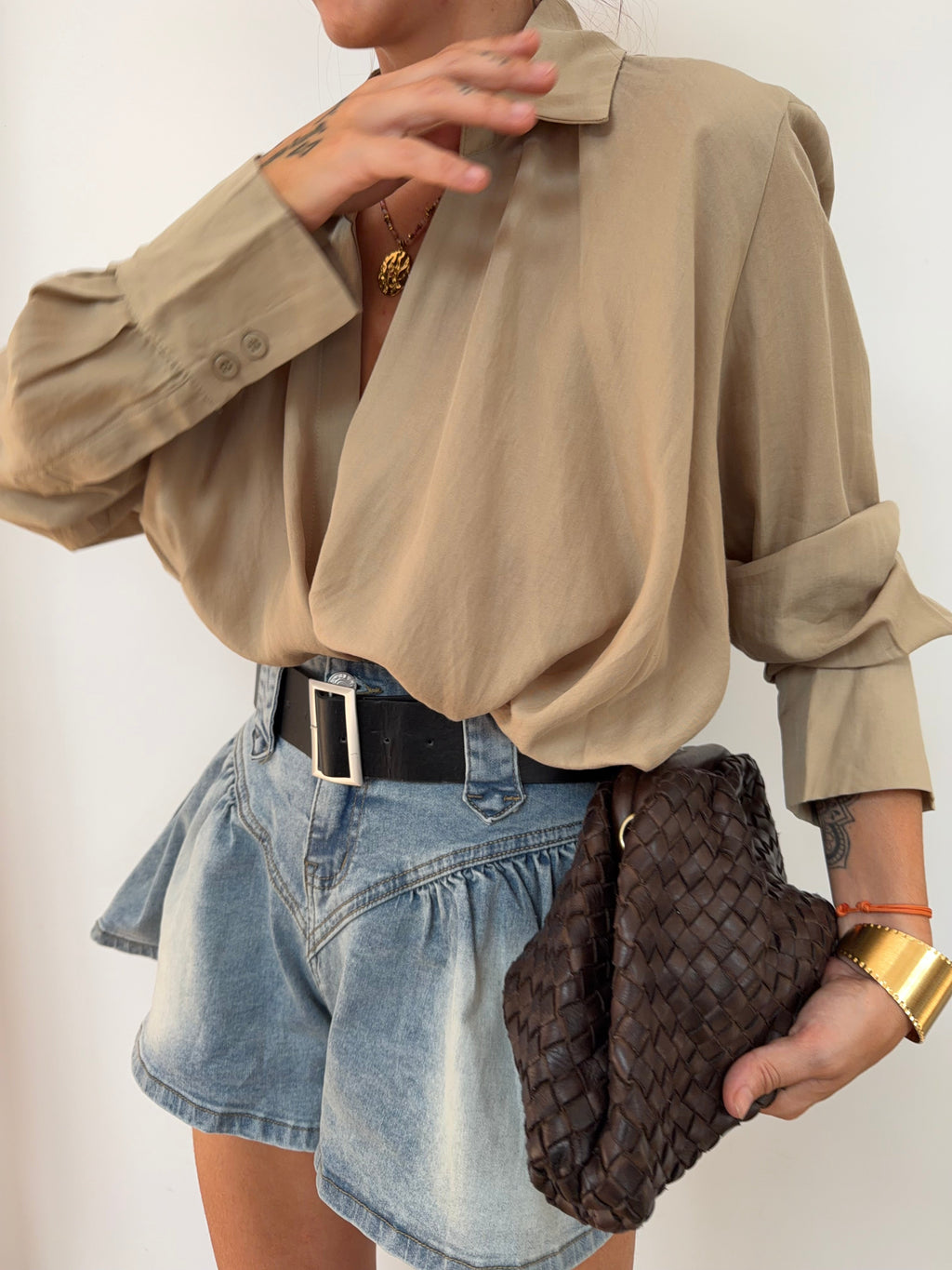 Chemise fluide croisée - sable