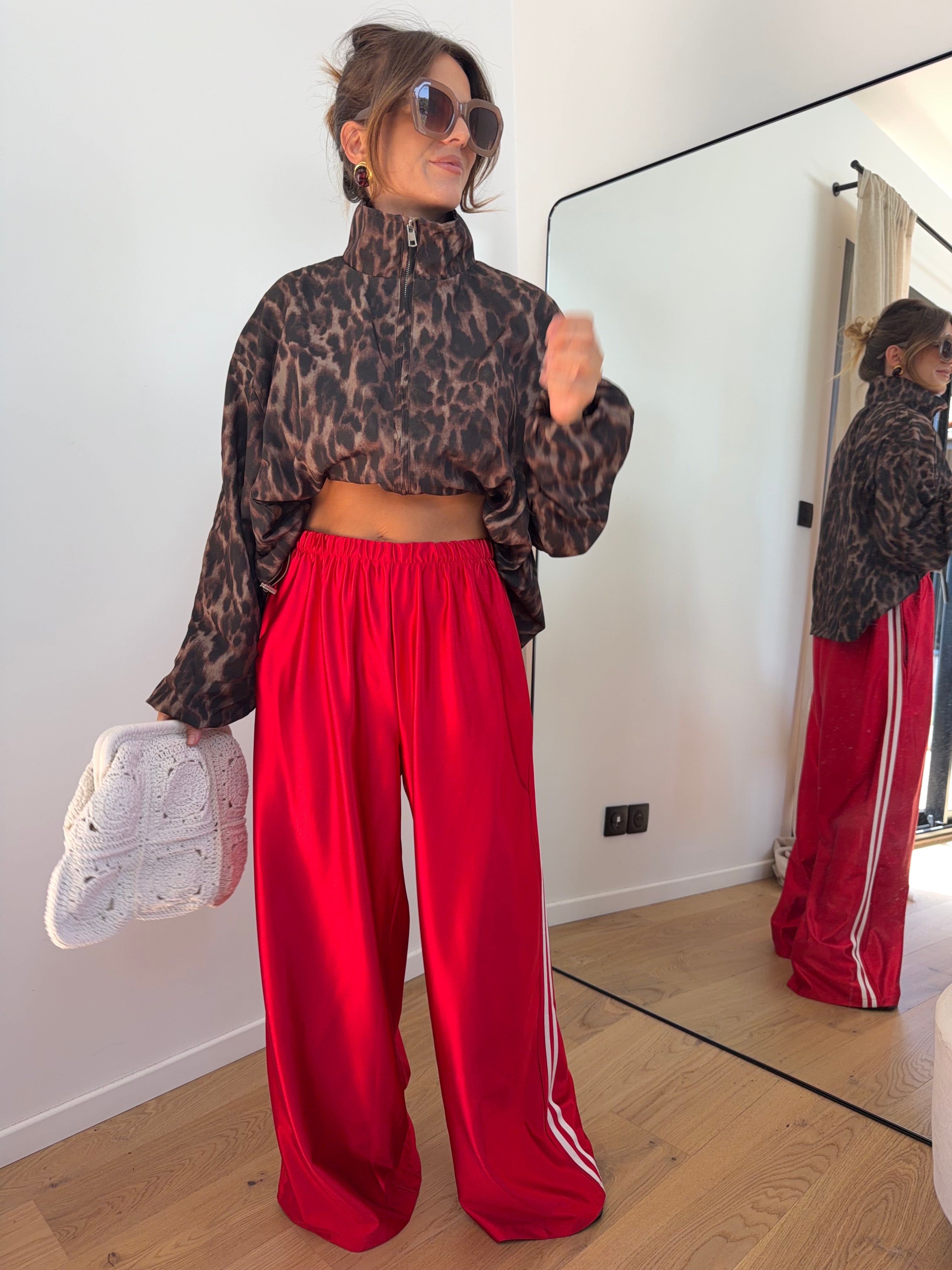 Pantalon métallisé à bandes - rouge
