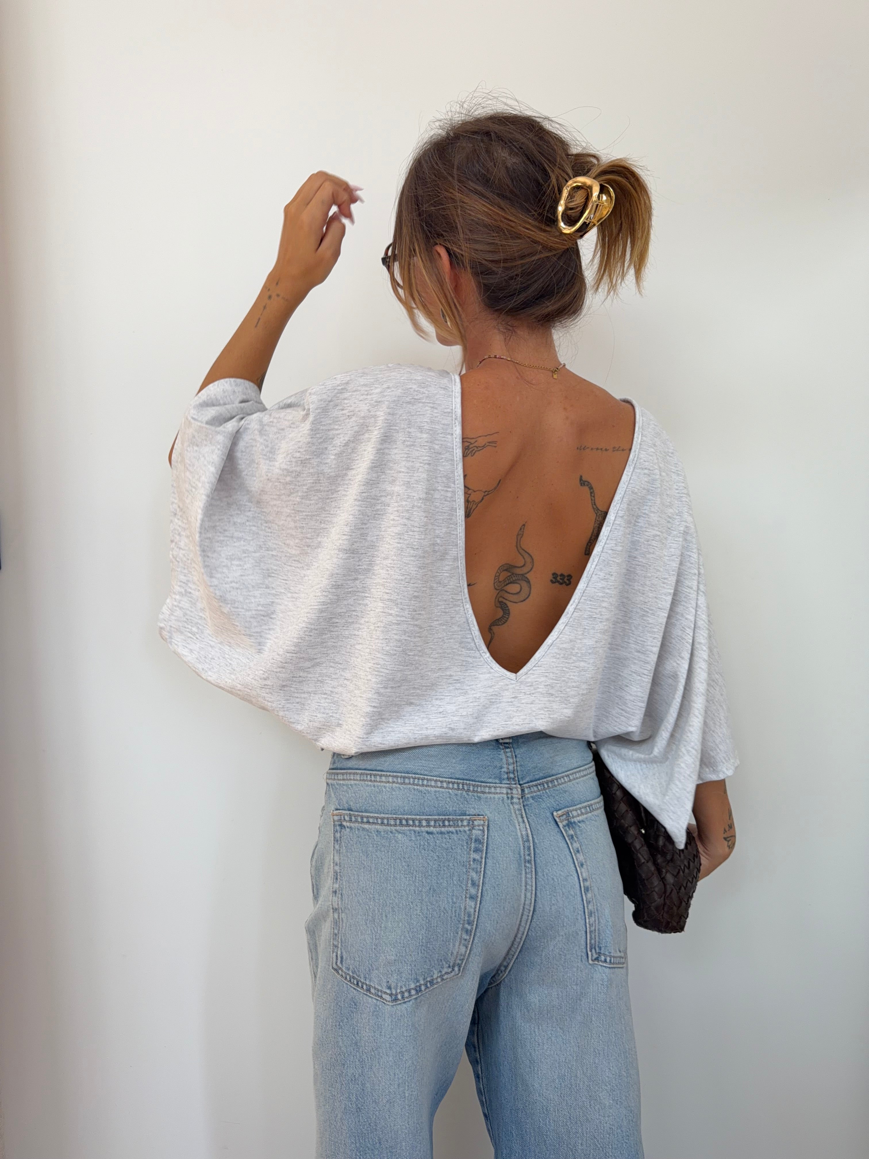 T-shirt Lover's dos nu V - gris chiné (pré commande)