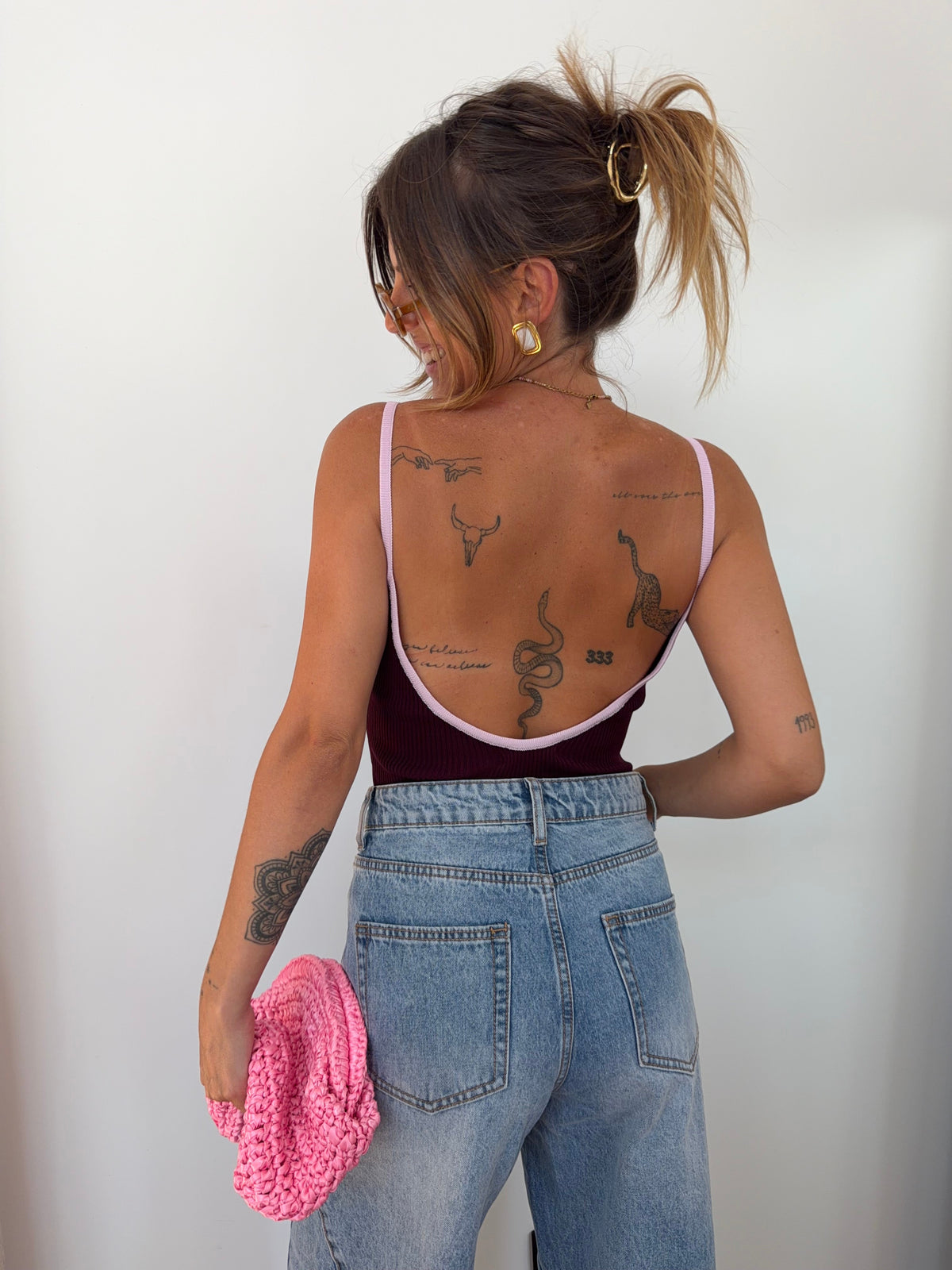 Body à coutures - bordeaux et mauve