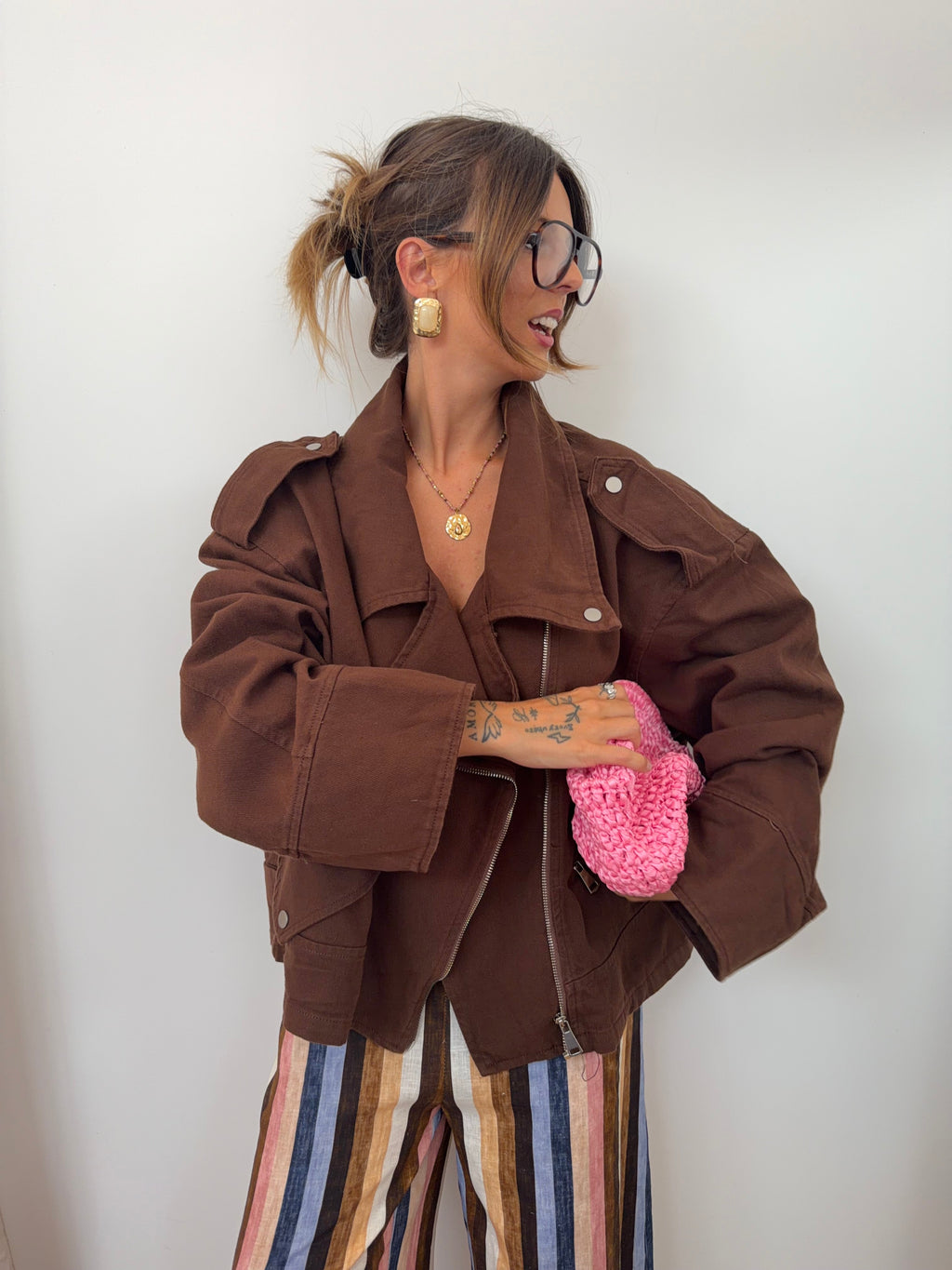 Veste en jean oversize - marron
