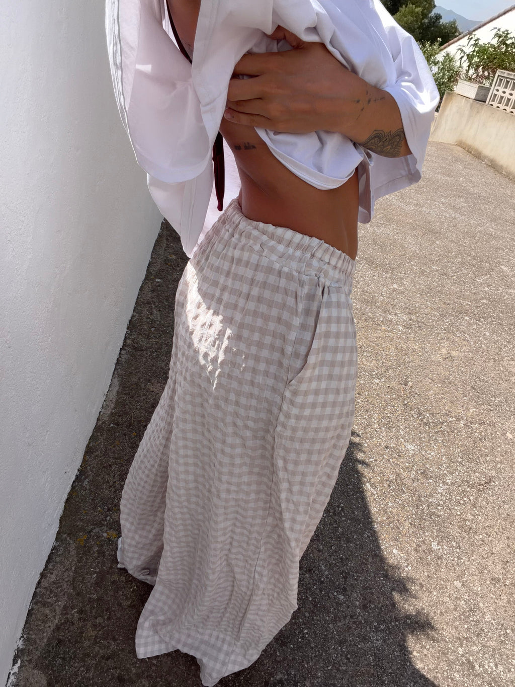 Pantalon à carreaux - beige clair