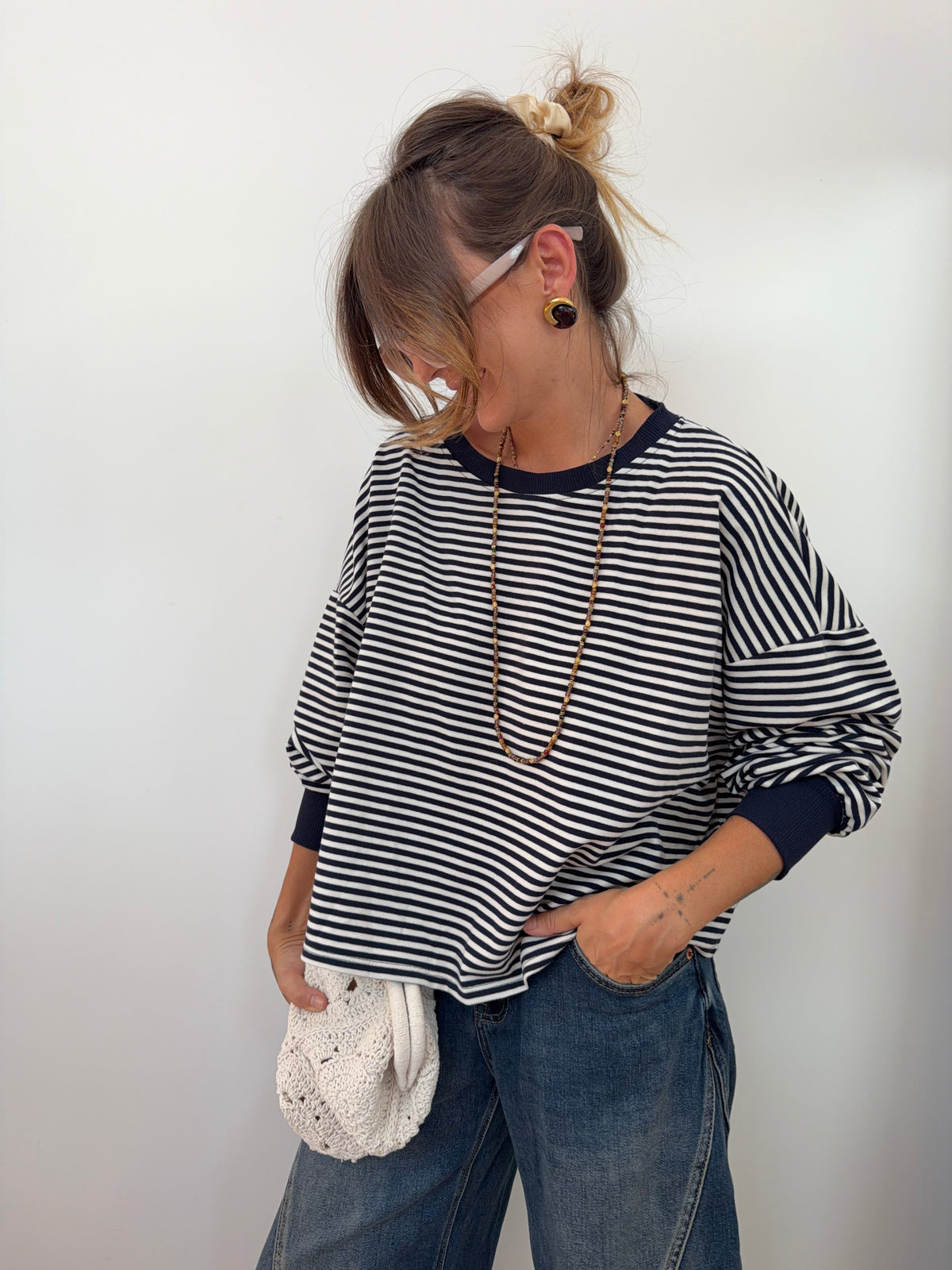 Sweat dos croisé - rayé bleu