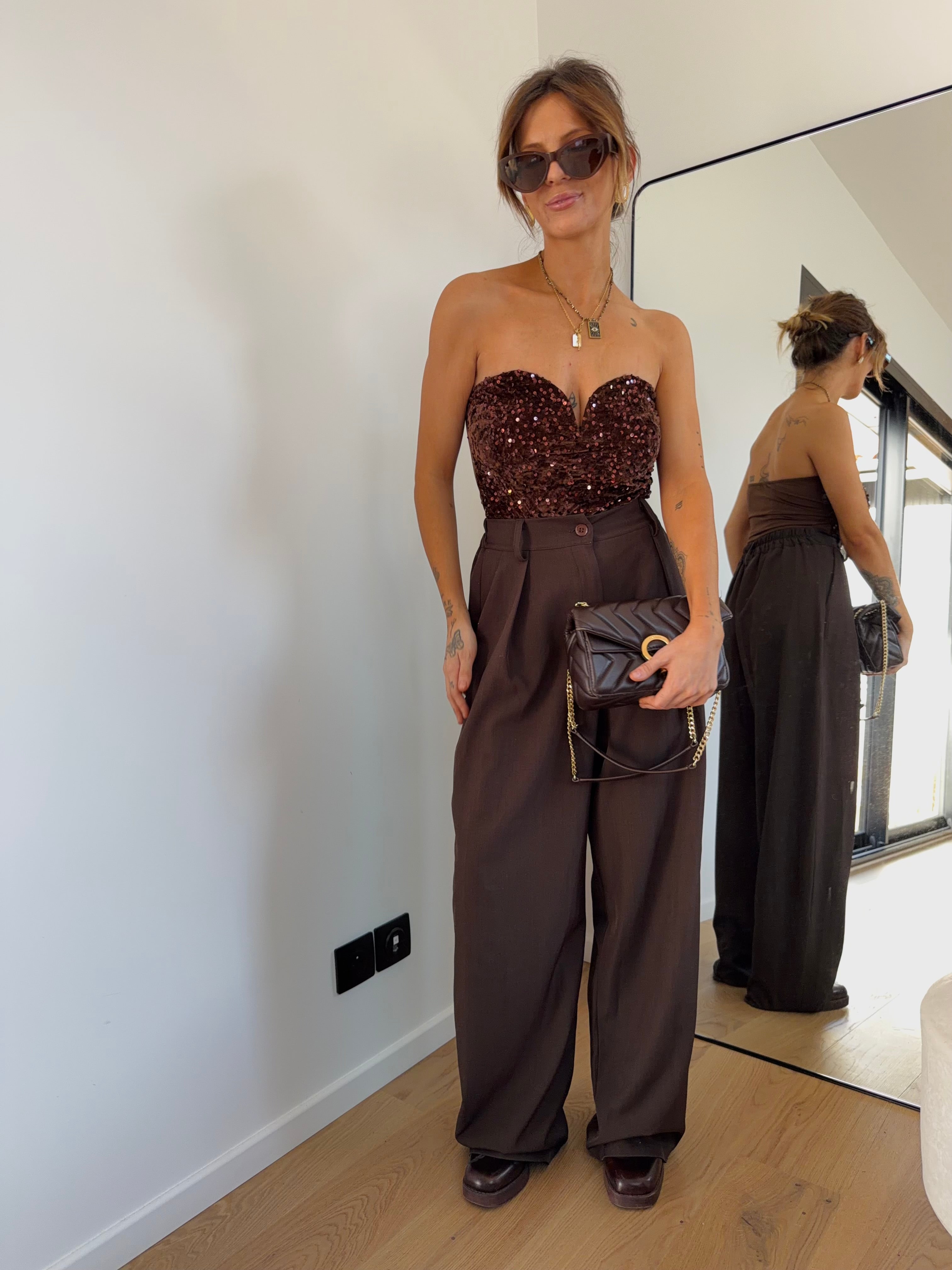 Body à sequins - marron