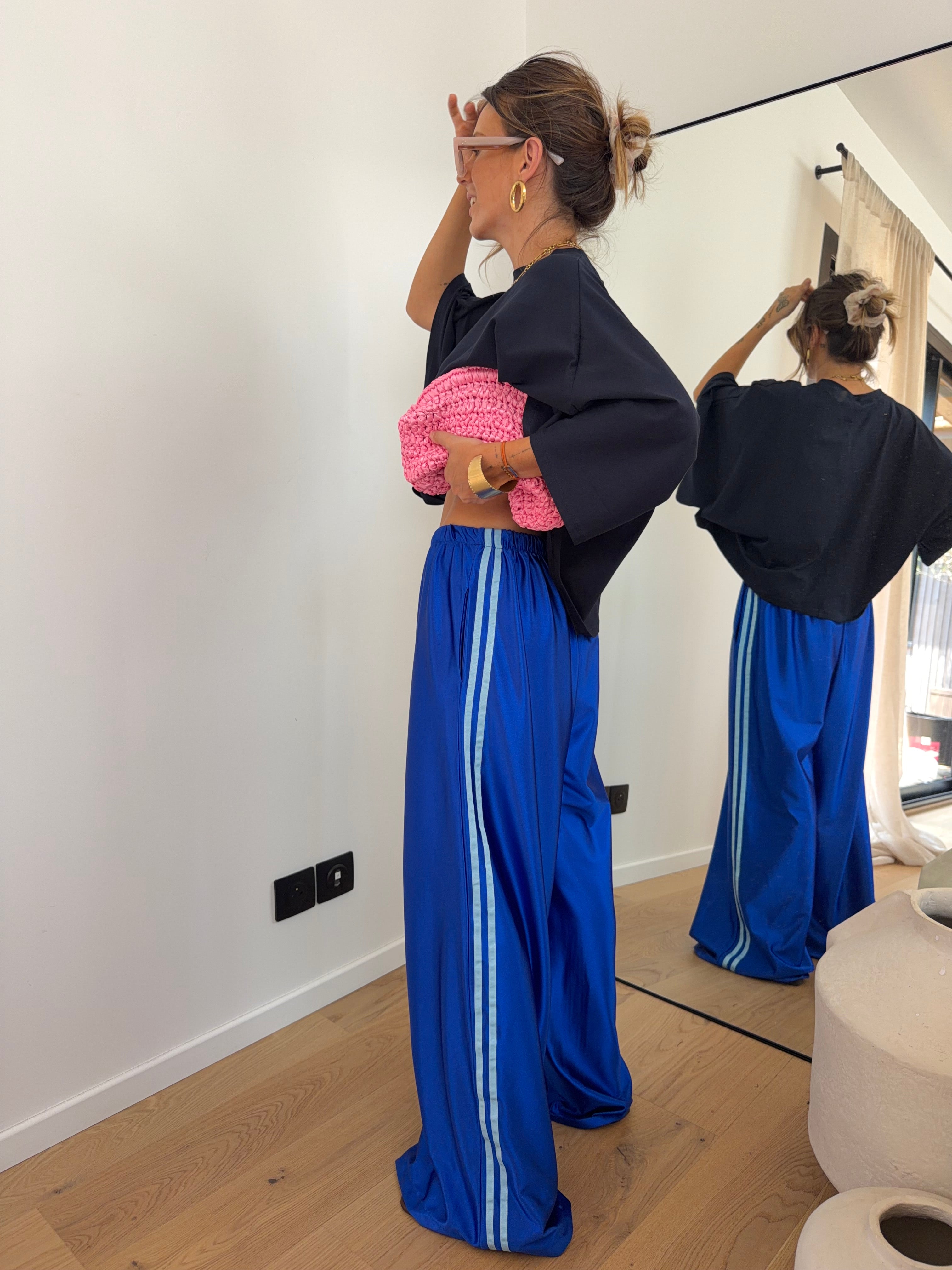 Pantalon à bandes métallisé - bleu électrique