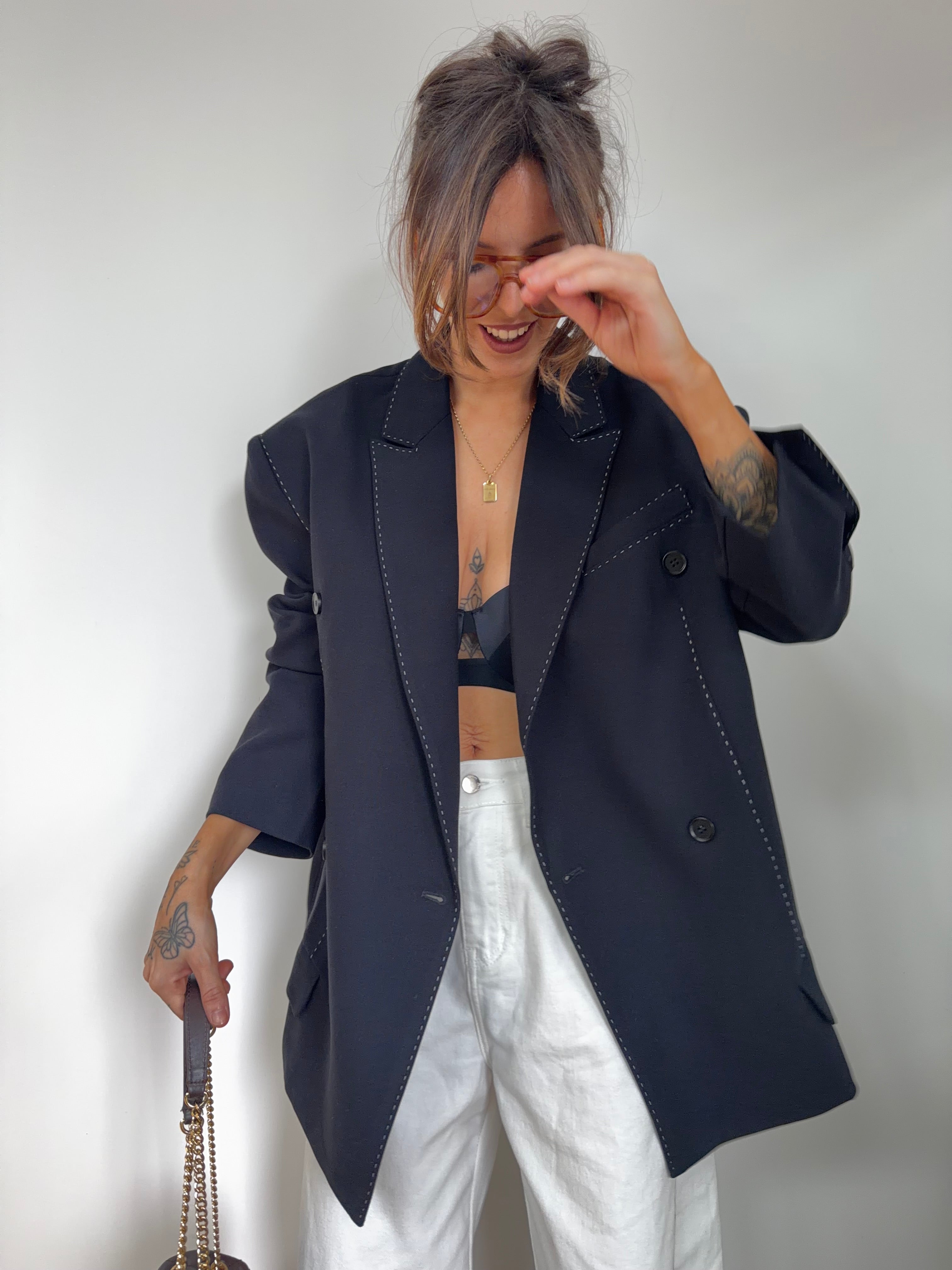 Blazer à surpiqures - noir