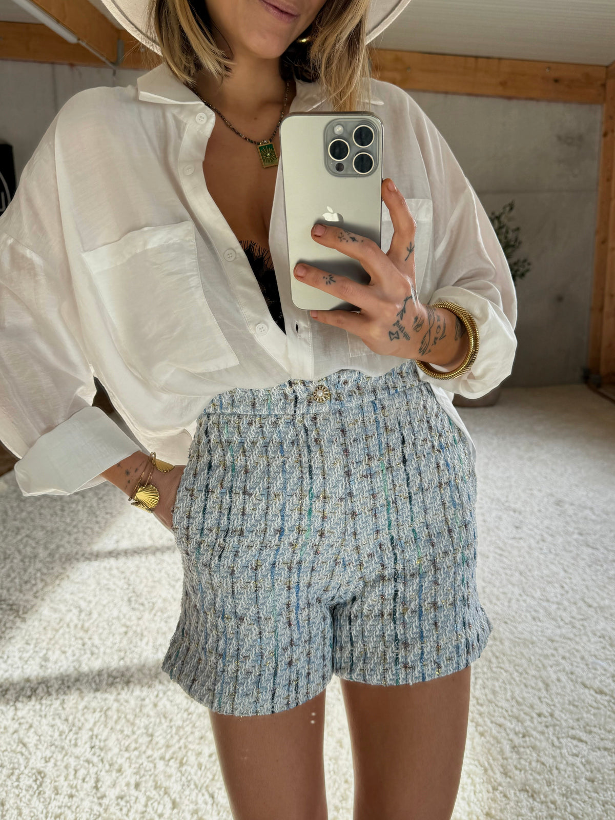 Short en tweed - bleu ciel