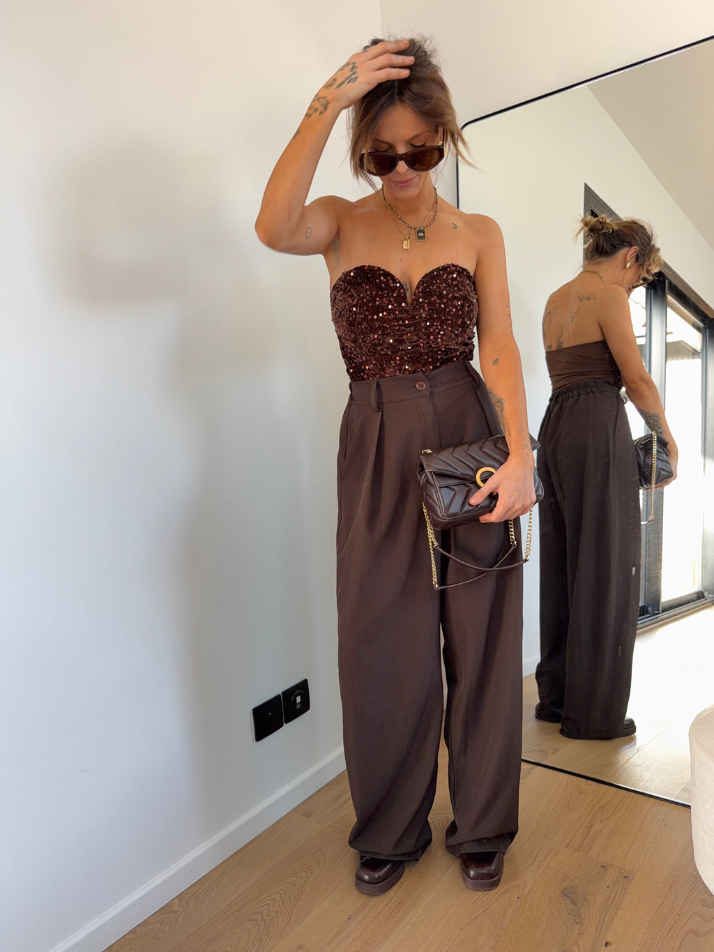 Body à sequins - marron