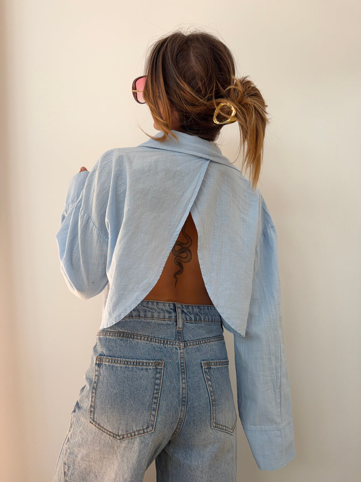 Chemise lin courte Lover's - bleue