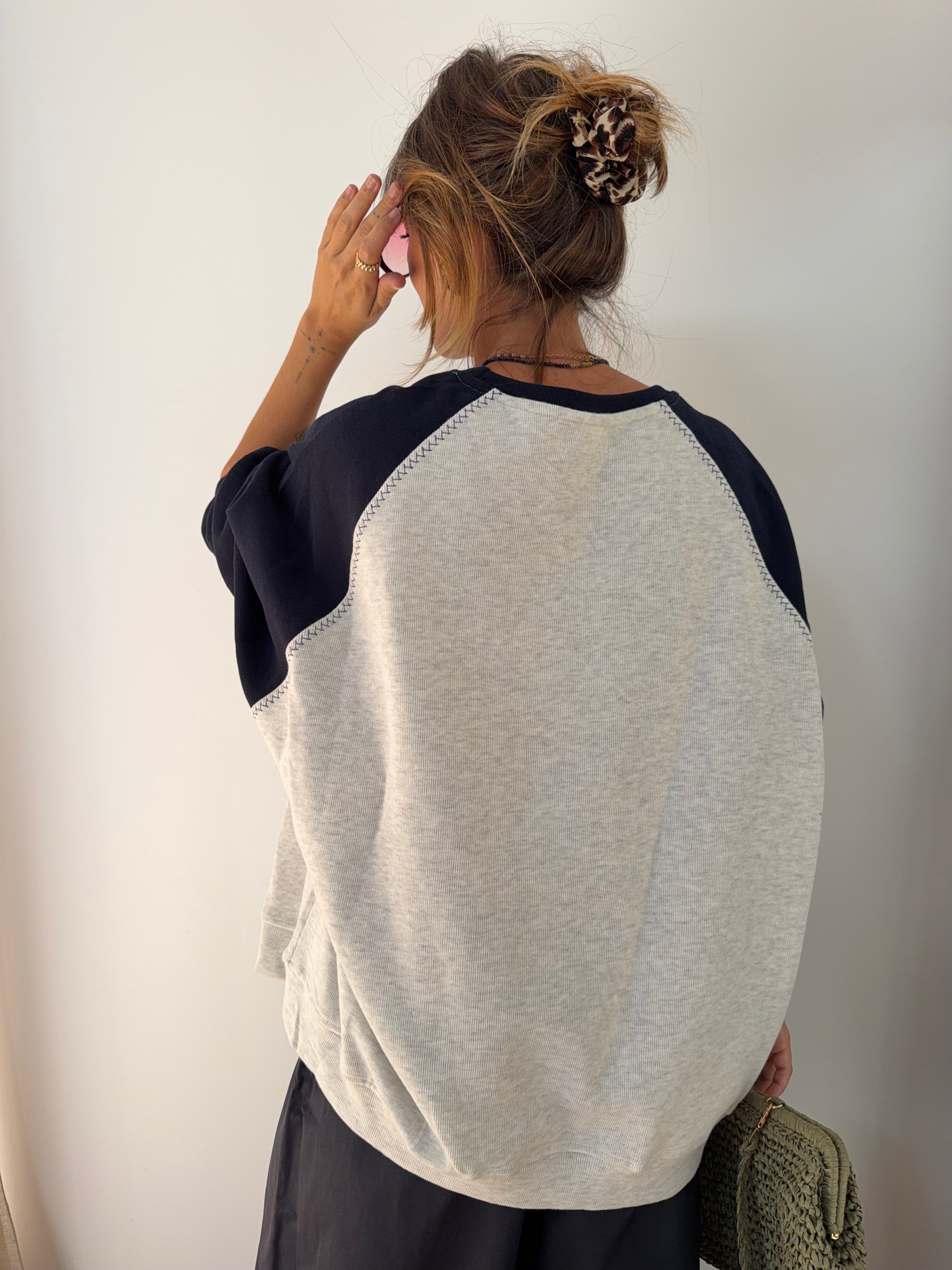 Sweat bicolore - gris et bleu marine