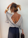 Pull fin dos en V Lover's - rayé bleu