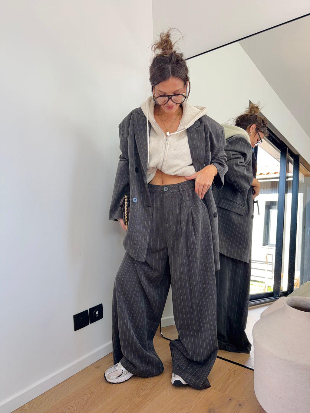 Pantalon à rayures - gris