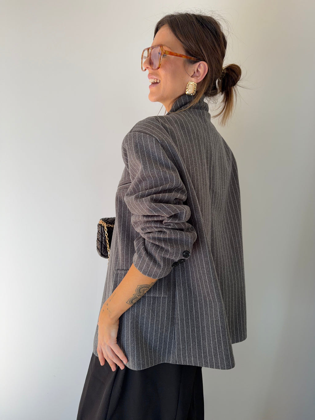 Blazer à bouton rayé - gris