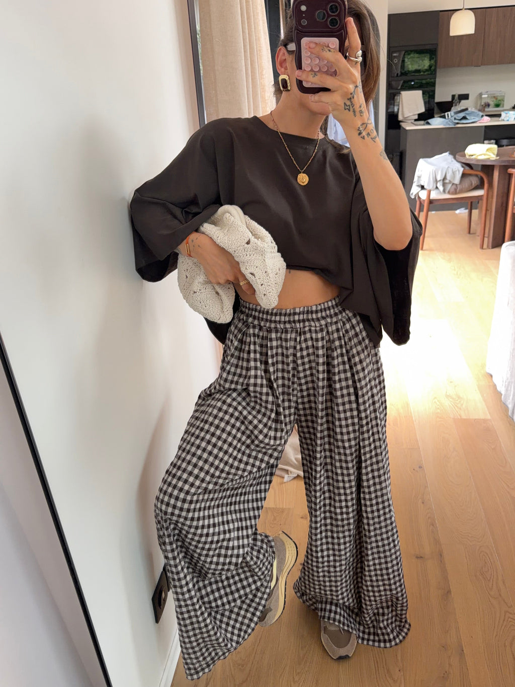 Pantalon à carreaux - chocolat