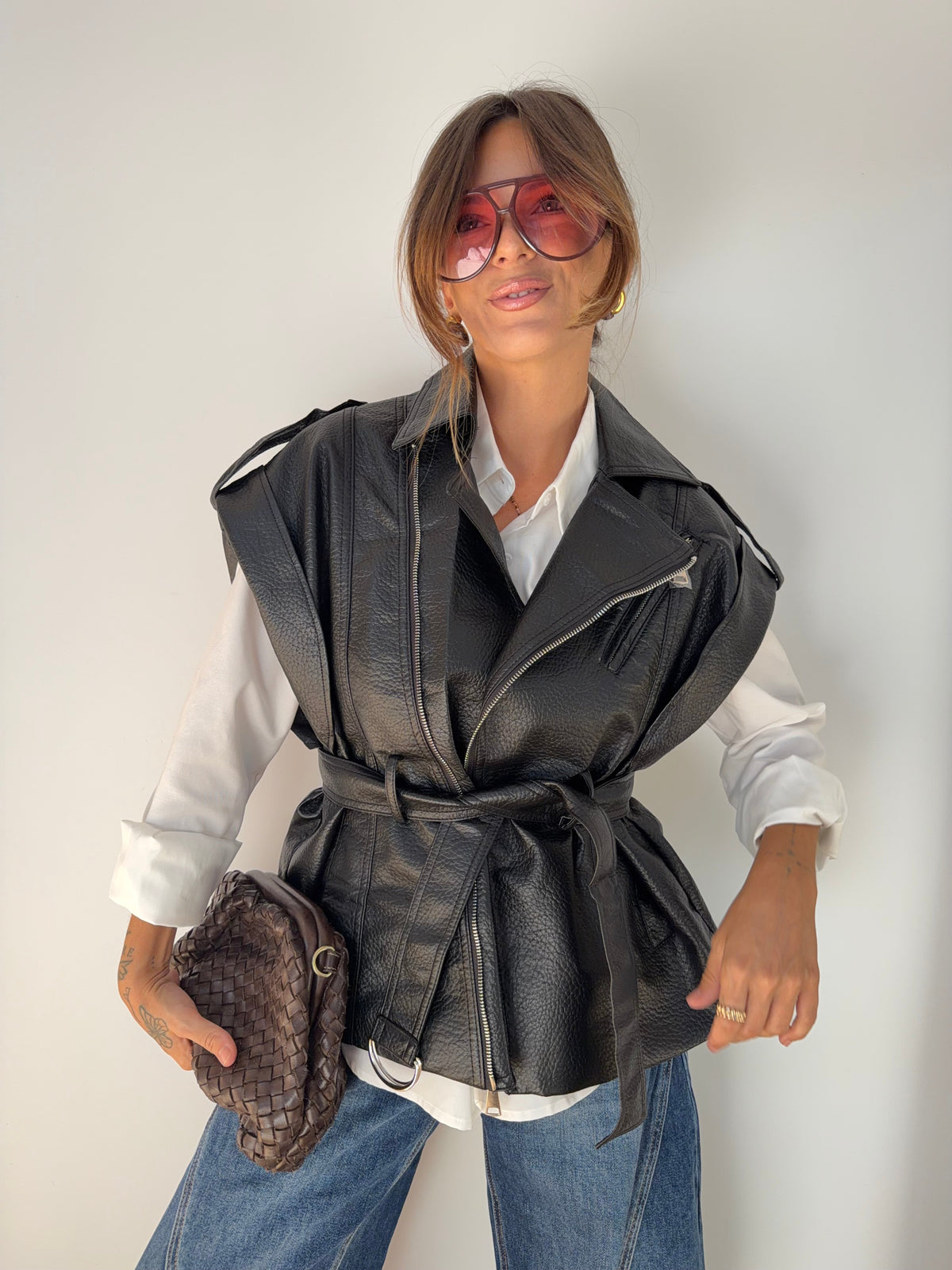Perfecto en cuir sans manche